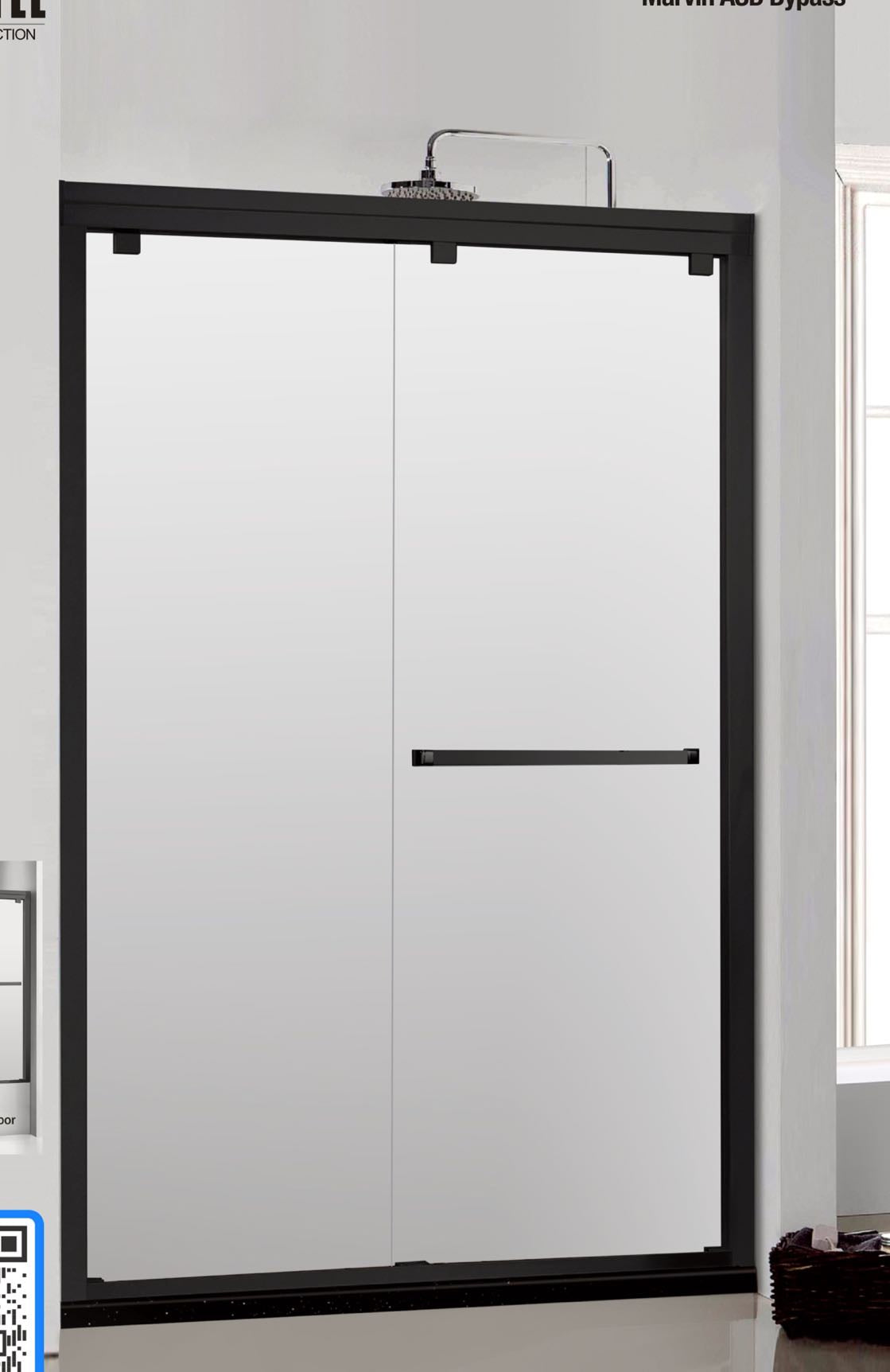 48" Frosted ASD Series Bypass Standing Shower Door (5/16" Thickness) (Matte Black) Low Ceiling Privacy