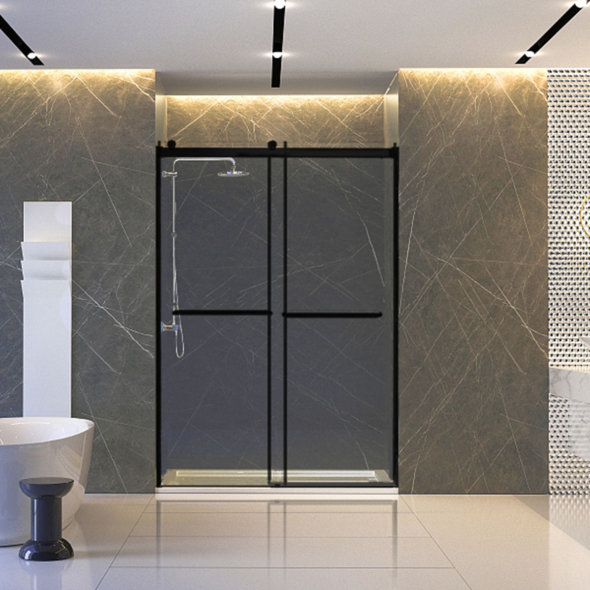 54" John Series Frameless Bypass Shower Door with Klearteck Treatment (5/16" Thickness) (Matte Black)