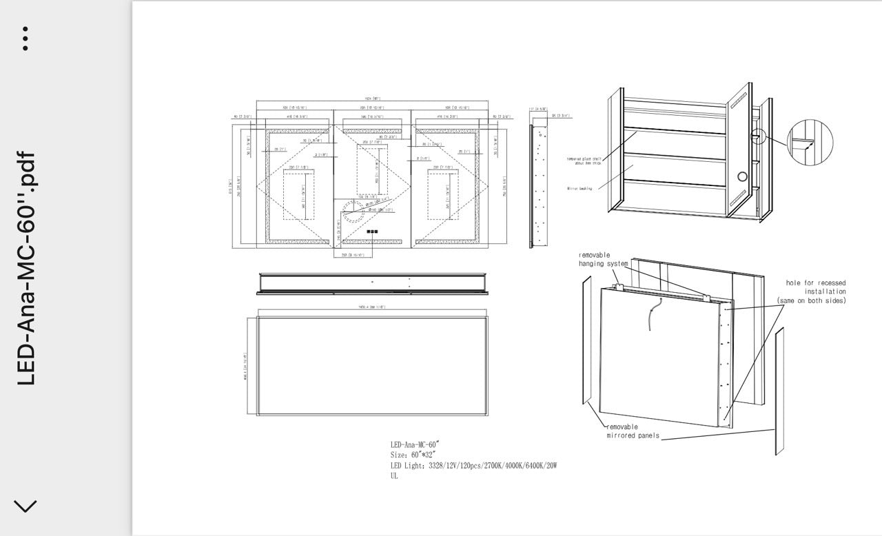 60" LED Ana Medicine Cabinet (Surface Mount/Recessed)