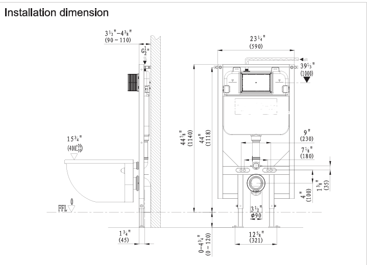 K0708 Wall Hung Toilet with In-Wall Tank & Carrier System