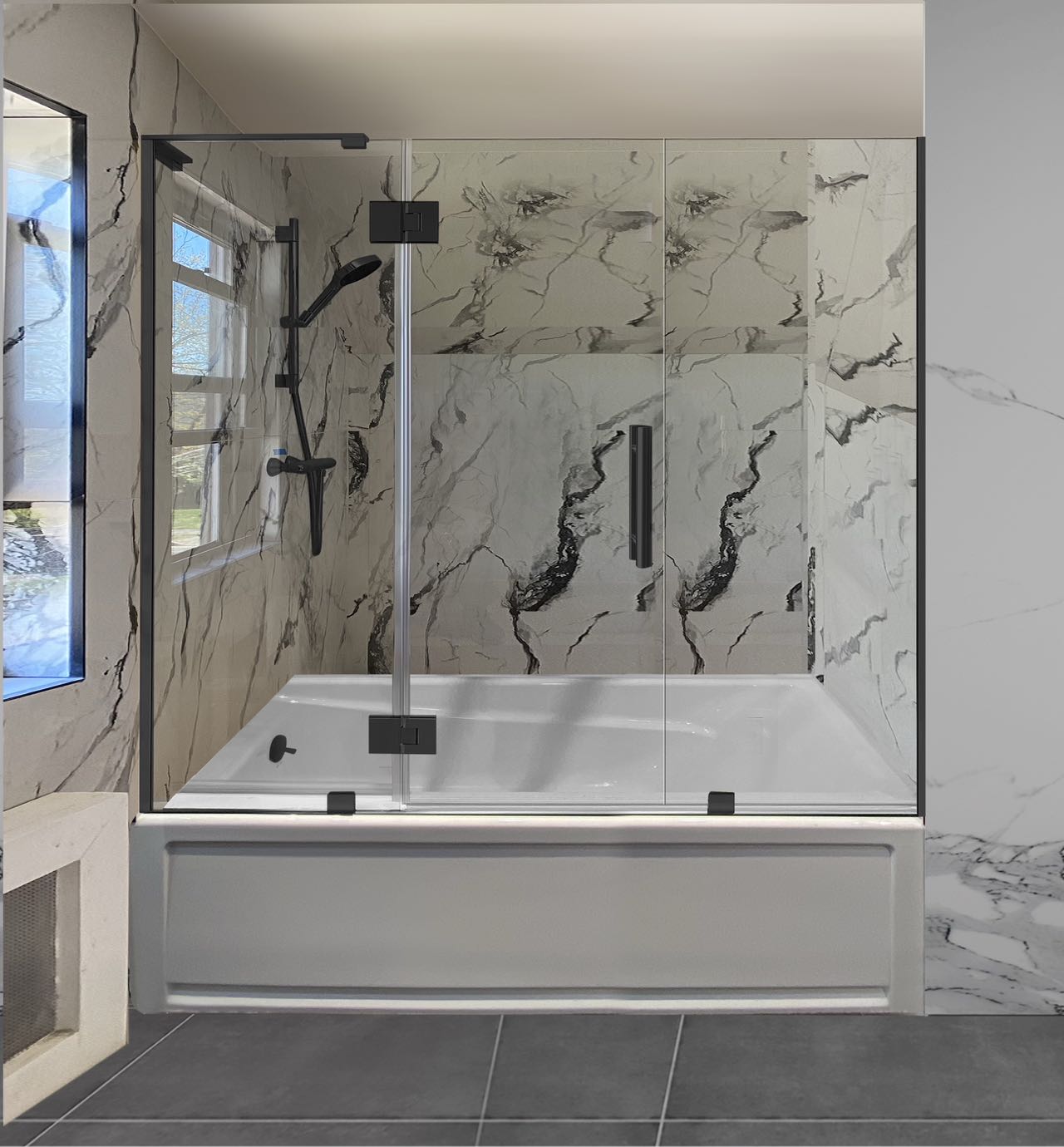 3PC Miko Tub Hinge On Glass (Hinge Series i) (Matte Black)