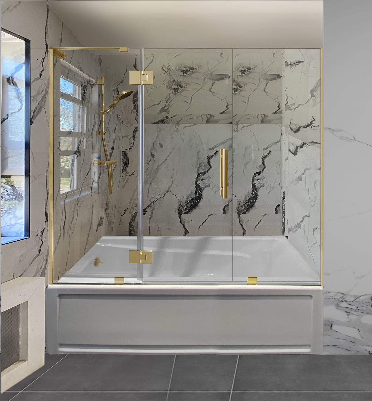 3PC Miko Tub Hinge On Glass (Hinge Series i) (Brushed Gold)