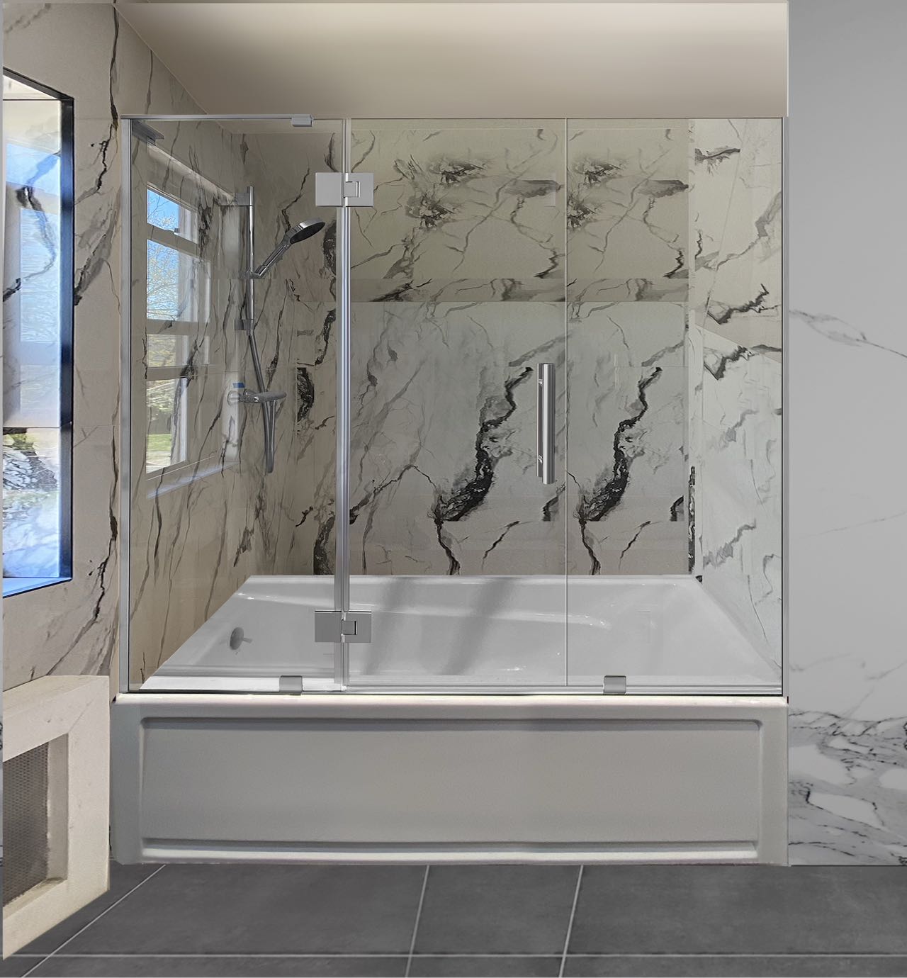 3PC Miko Tub Hinge On Glass (Hinge Series i) (Brushed Nickel)