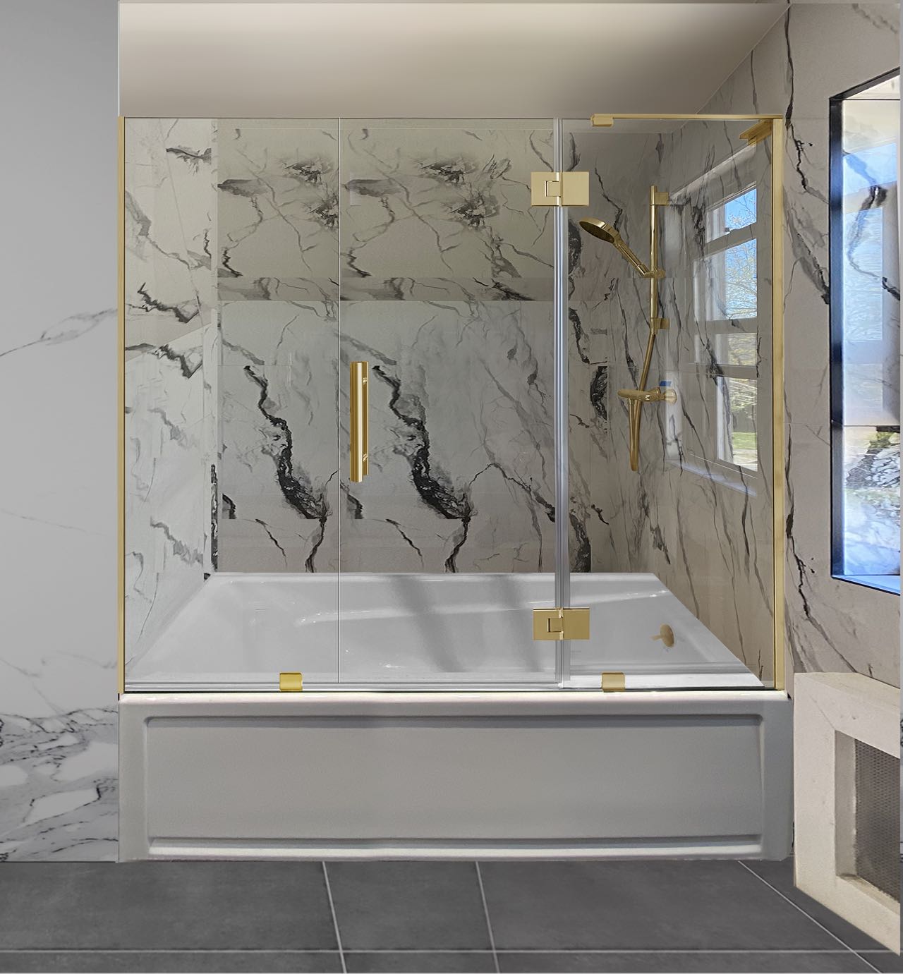 3PC Miko Tub Hinge On Glass (Hinge Series i) (Brushed Gold)