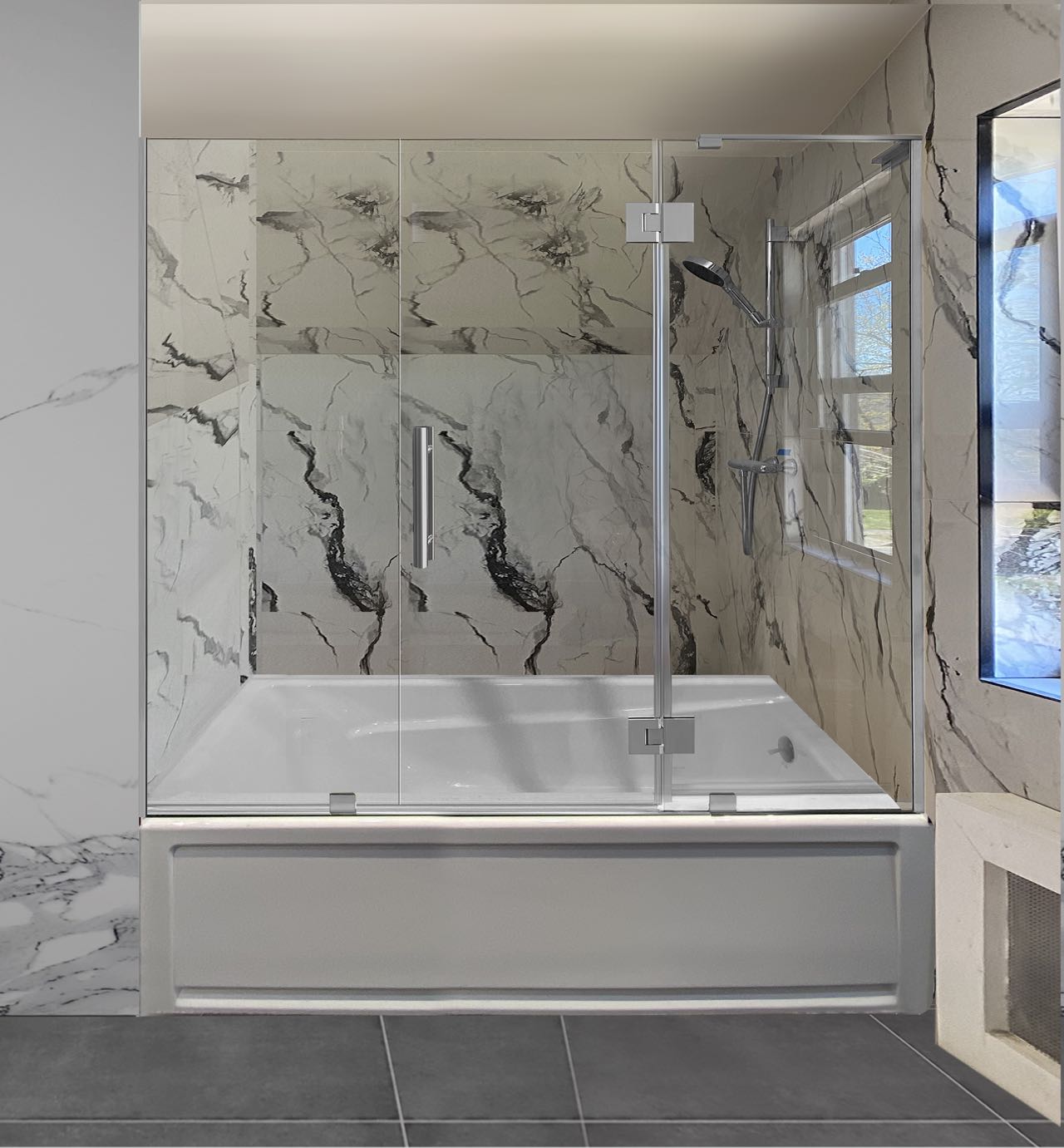 3PC Miko Tub Hinge On Glass (Hinge Series i) (Brushed Nickel)