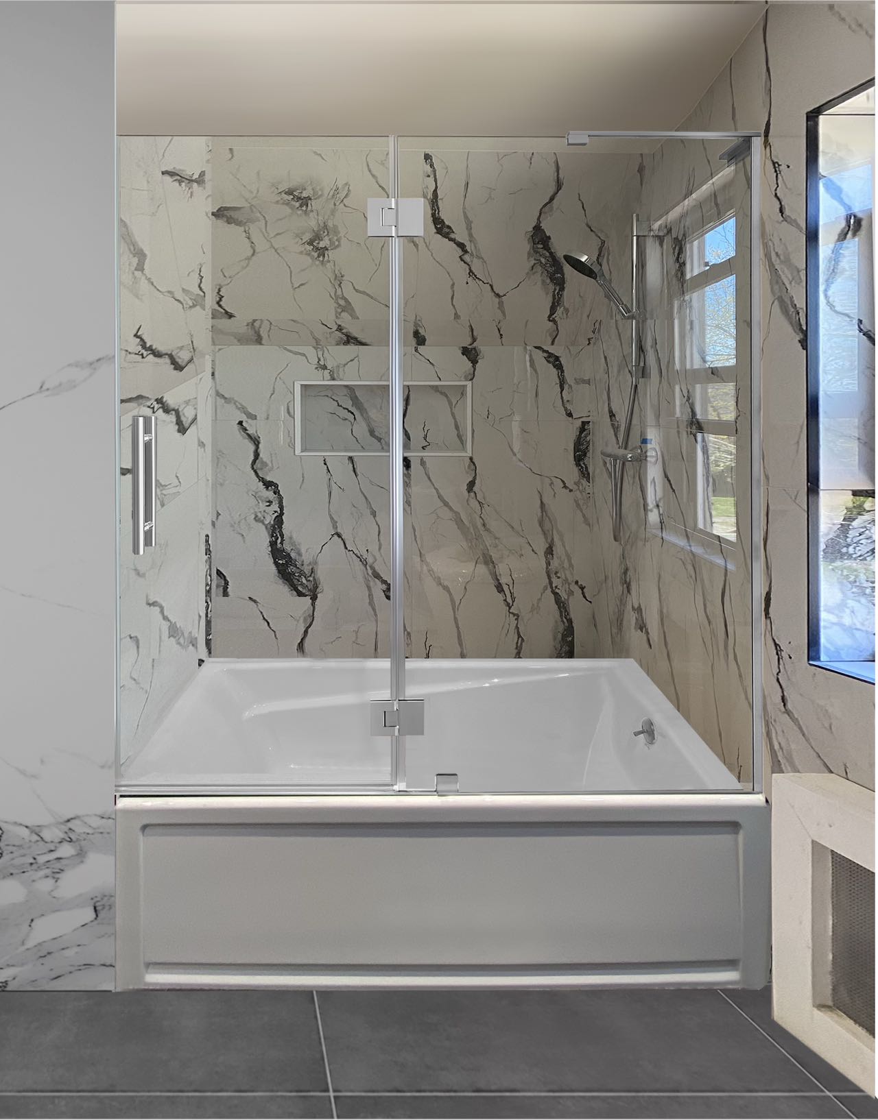 2PC Miko Tub Hinge On Glass (Hinge Series K) (Brushed Nickel)