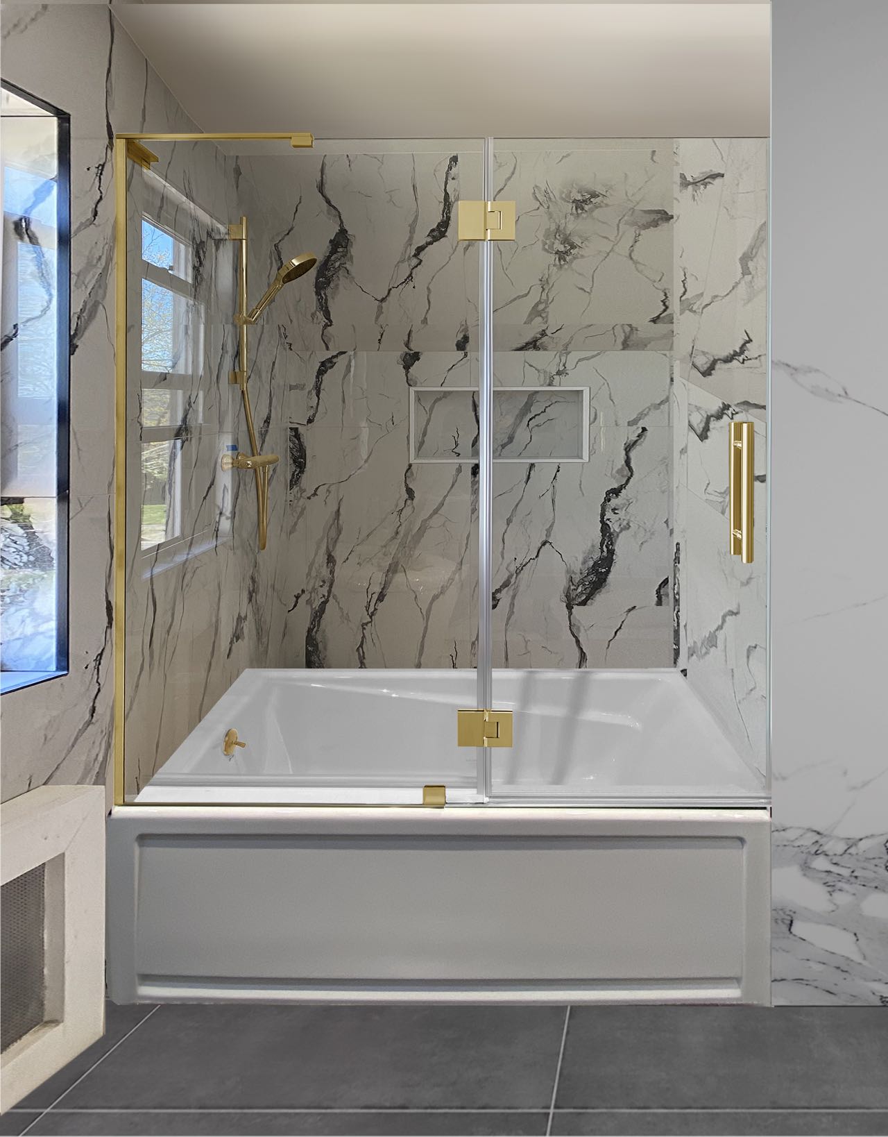 2PC Miko Tub Hinge On Glass (Hinge Series K) (Brushed Gold)