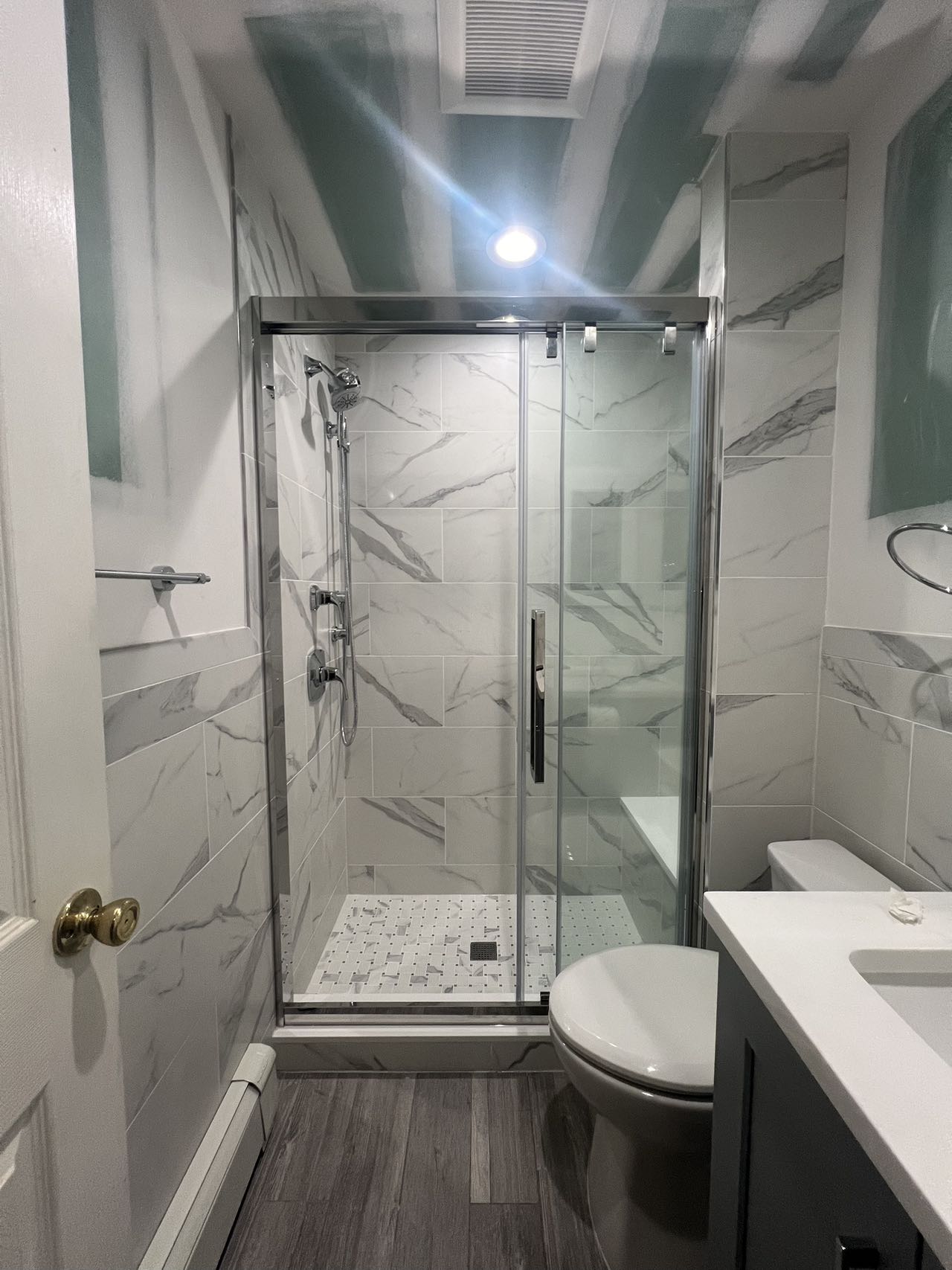 38" Monaco Sliding Shower Door (5/16" thickness) (3 Panels)(Chrome)