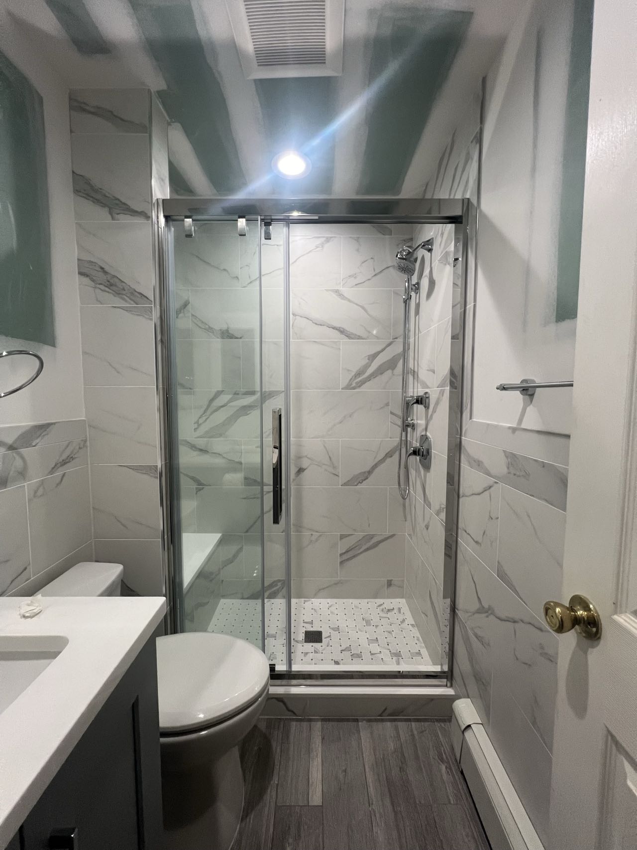 42" Monaco Sliding Shower Door (5/16" thickness) (3 Panels)(Brushed Nickel)