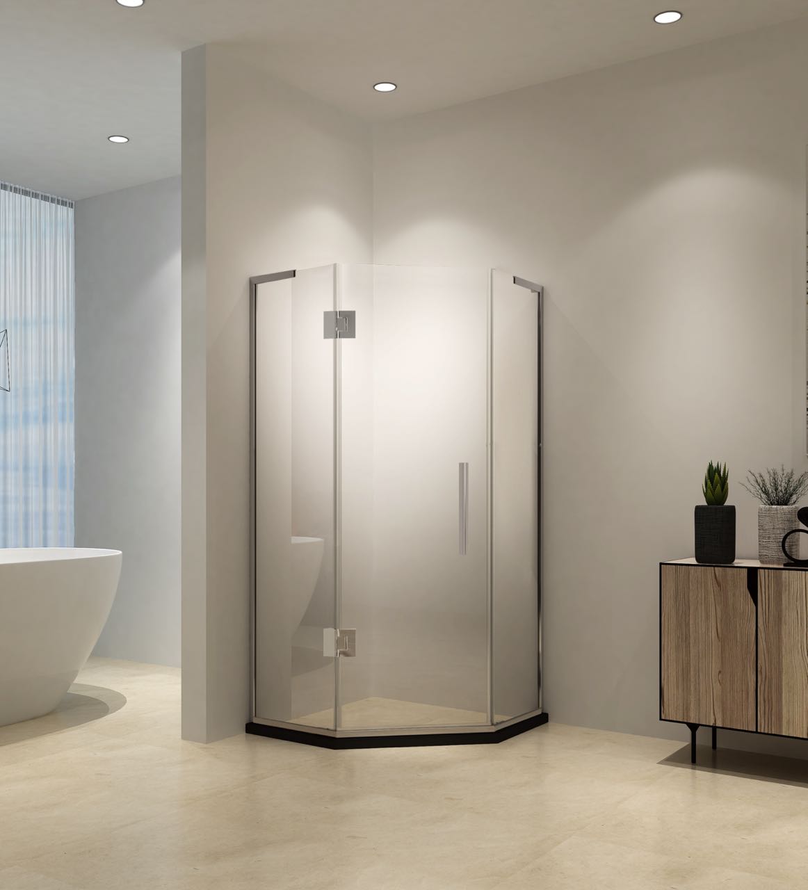 Neo Miko Hinged Shower Door 36"W X 36"W X 76"H (3/8" Thickness) (Brushed Gold)