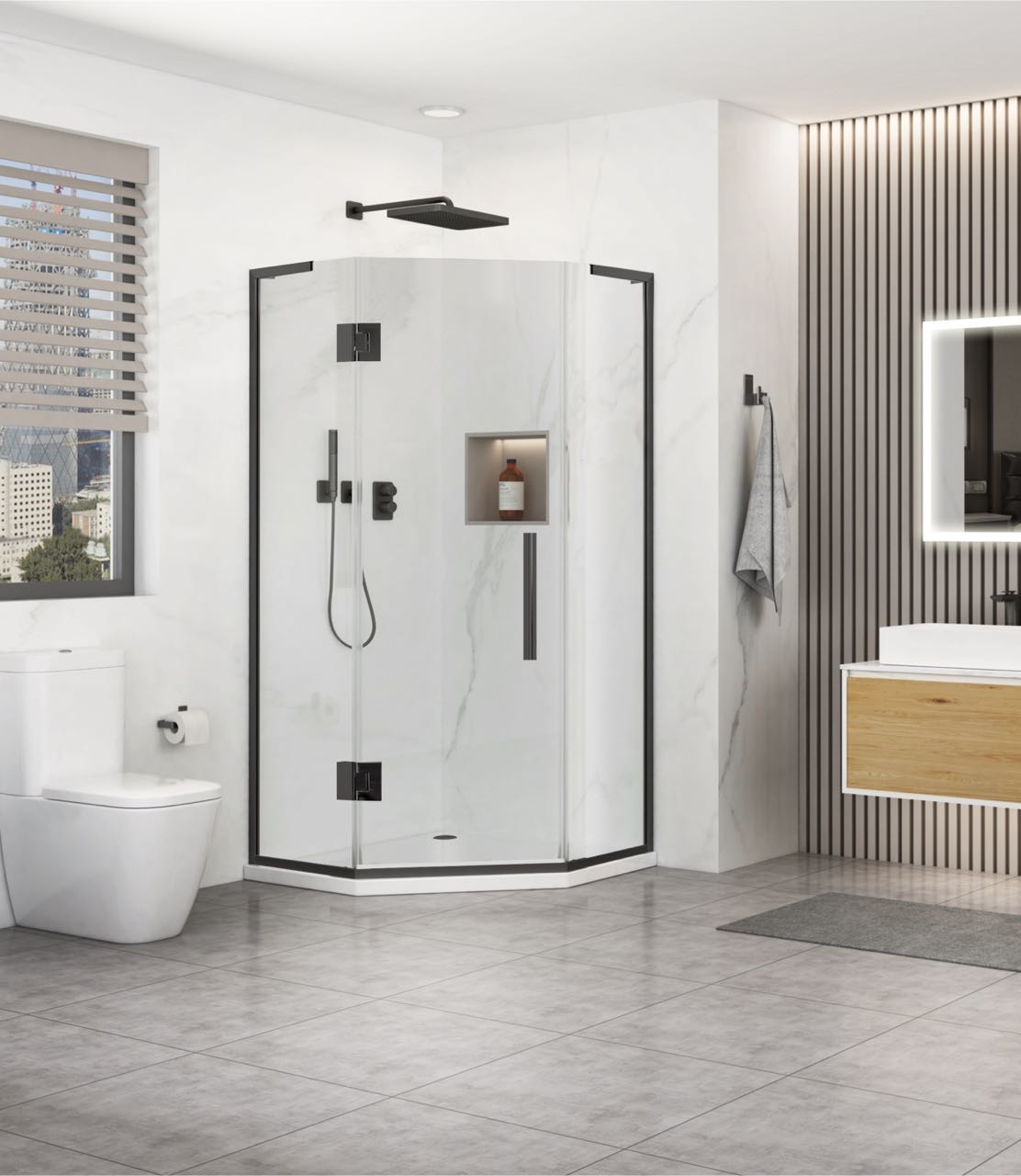 Neo-Miko Hinged Shower Door 36"W X 36"W X 76"H (3/8" Thickness) (Matte Black)