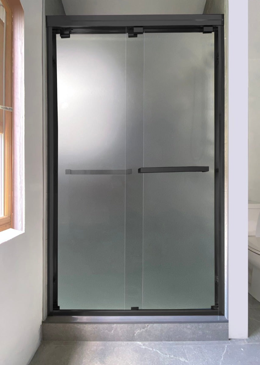 60" Frosted ASD Series Bypass Standing Shower Door (5/16" Thickness) (Matte Black) Low Ceiling 72" Privacy