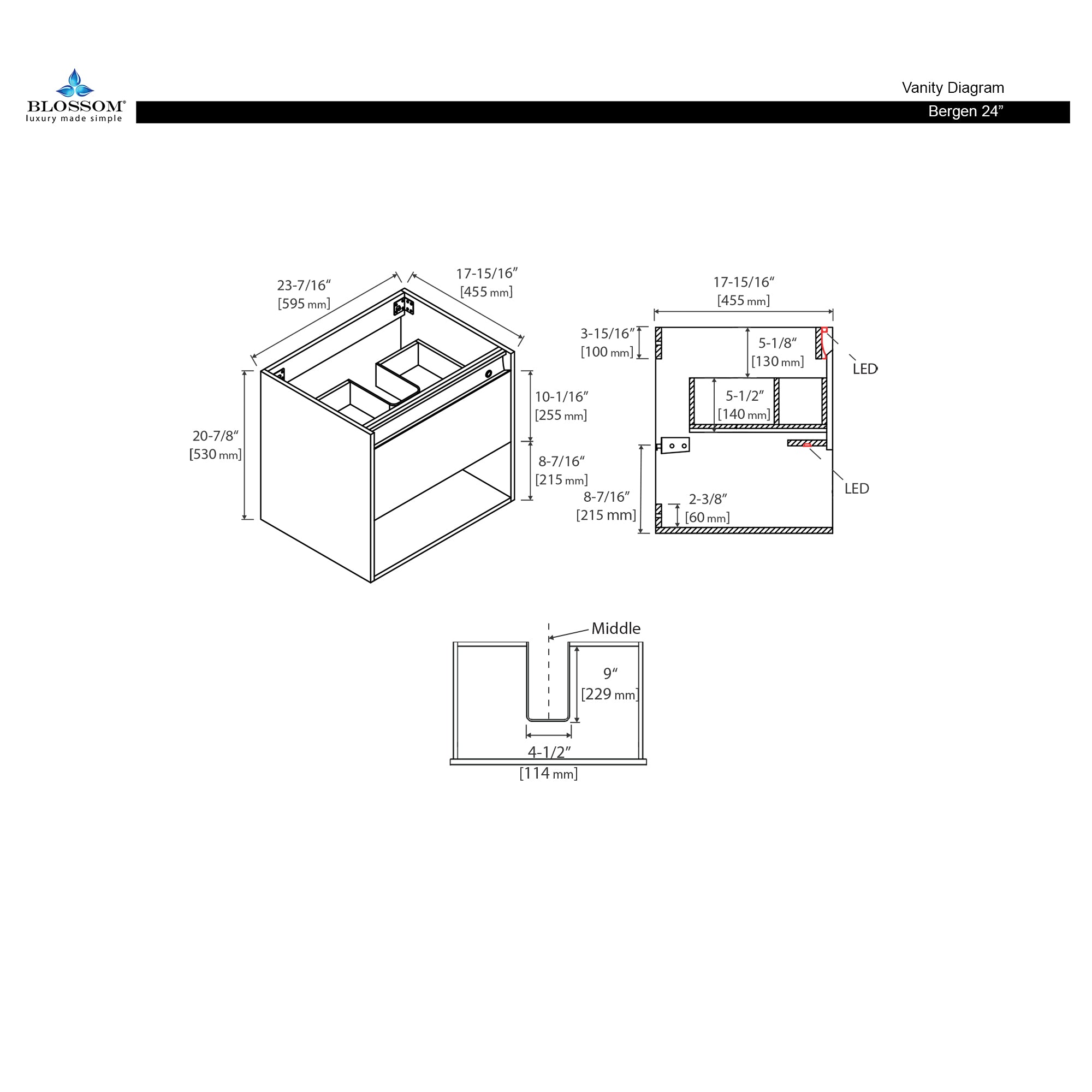 Bergen 24″ Vanity (Dual LED Illuminated)