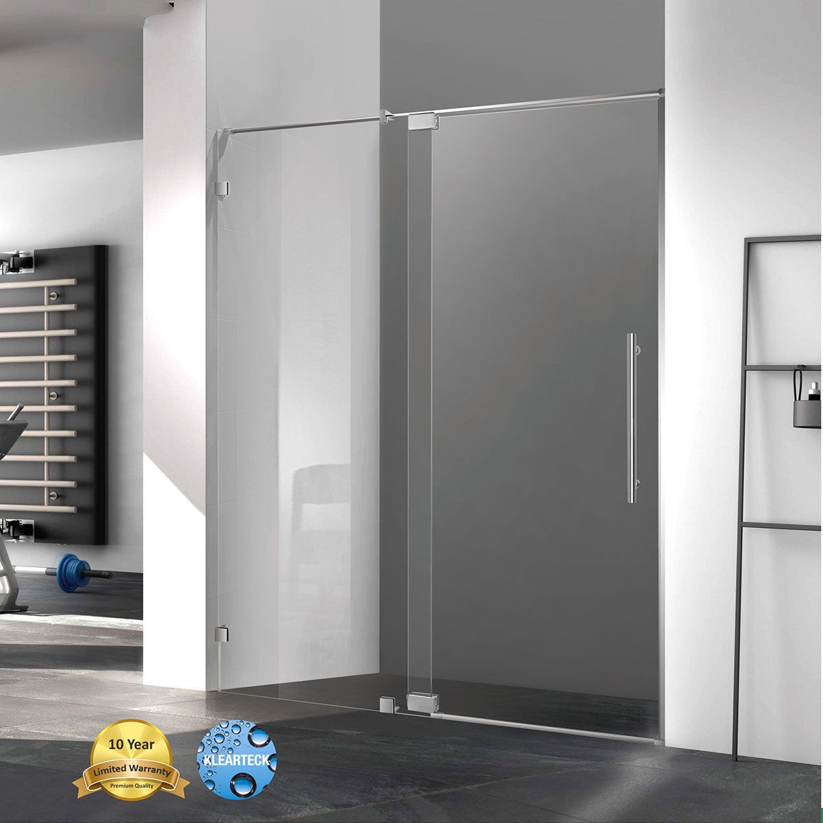 36" AH01 Series Frameless Swing Shower Door with Klearteck Treatment (Fixed 3/8" & Swing 5/16" Thickness)(Brushed Gold)