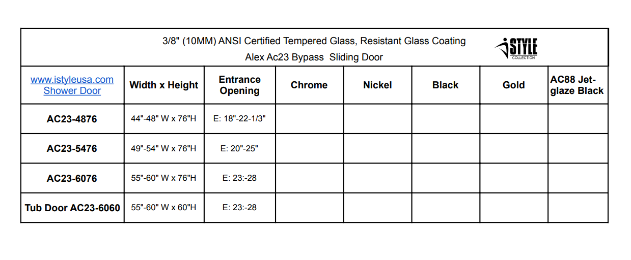 54" AC23 series Bypass Shower Door with Klearteck Treatment (3/8" Thickness) (Brushed Nickel)