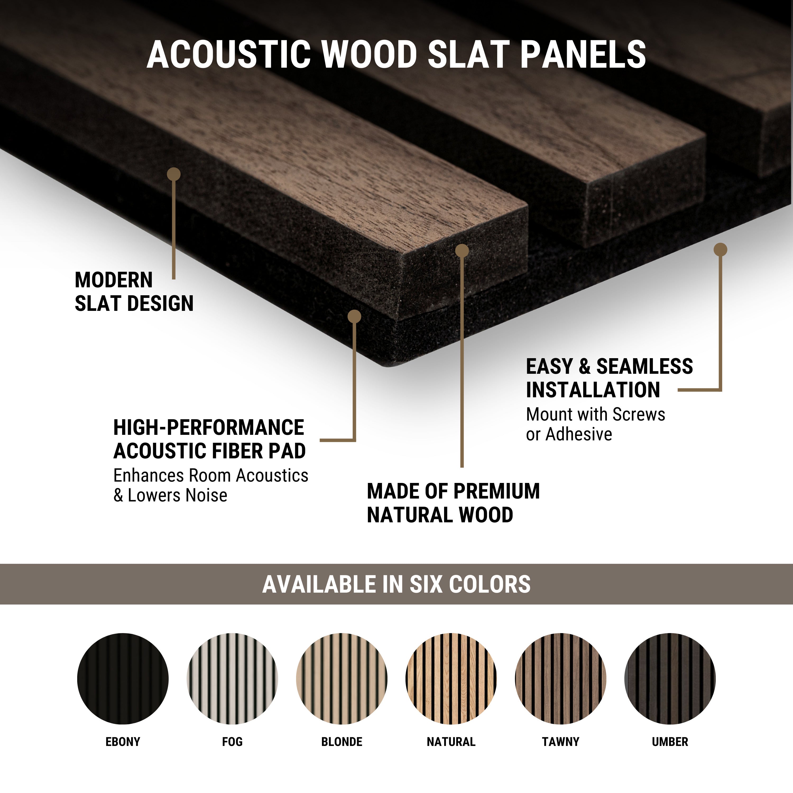 Ebony Acoustic Wood Slat Panels