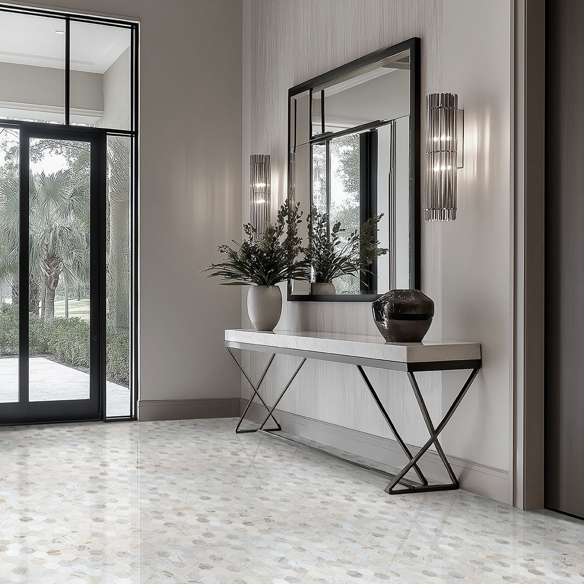 Angora Polished 2" Hexagon Mosaic Tile
