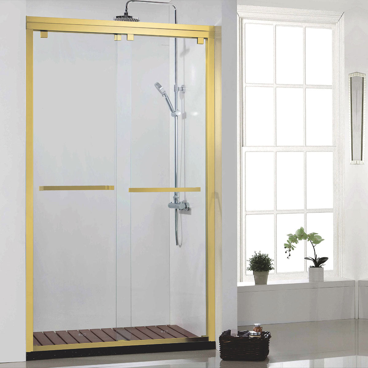 60" ASD Series Bypass Shower Door with Klearteck Treatment (5/16" Thickness) (Brushed Gold)