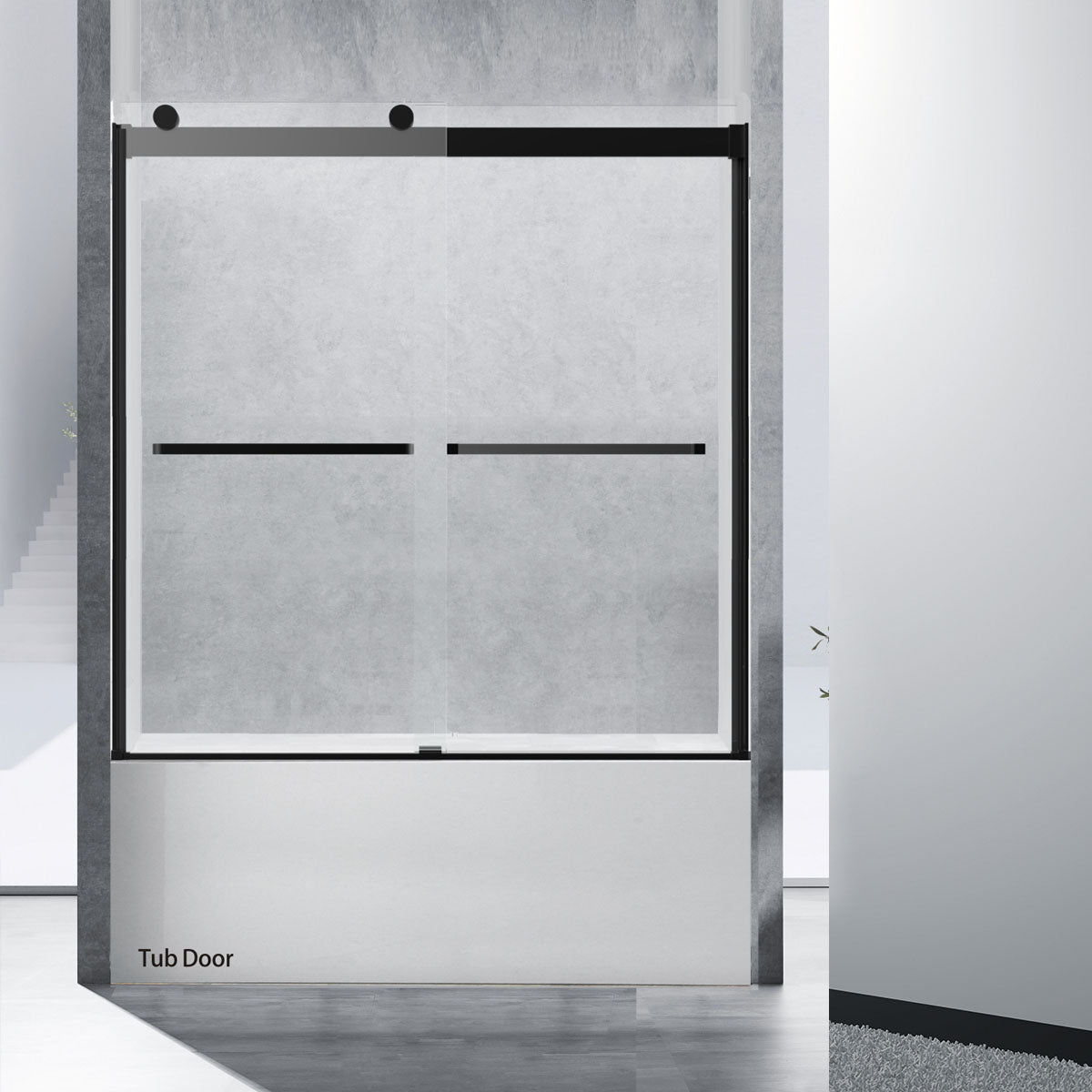 60" Ayden Series Tub Door Frameless Bypass with Klearteck Treatment (3/8" Thickness) (Matte Black)