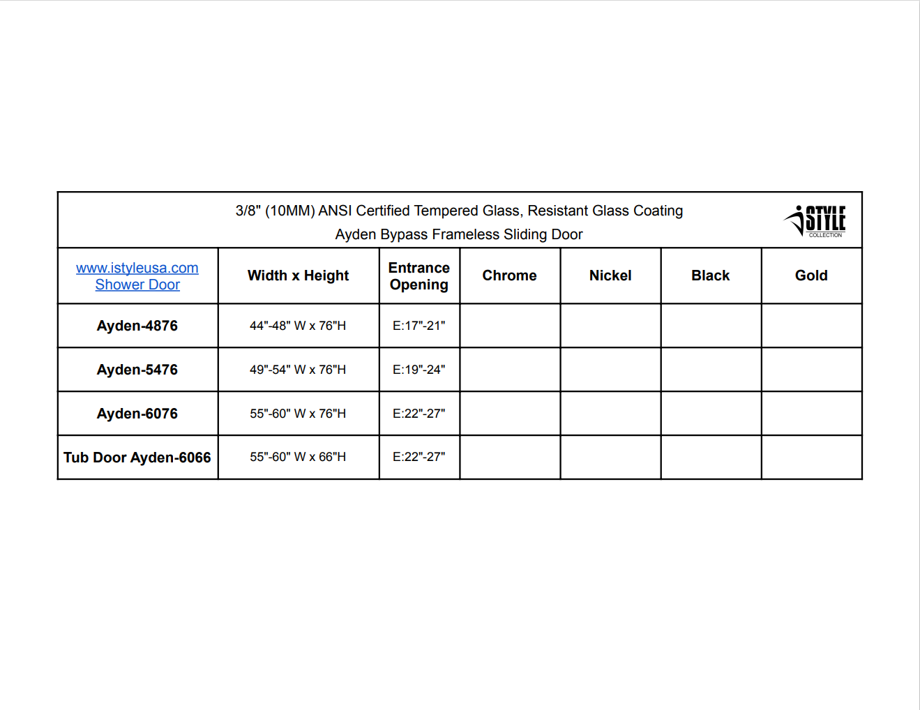 60" Ayden Series Frameless Bypass Shower Door with Klearteck Treatment (3/8" Thickness) (Matte Black)
