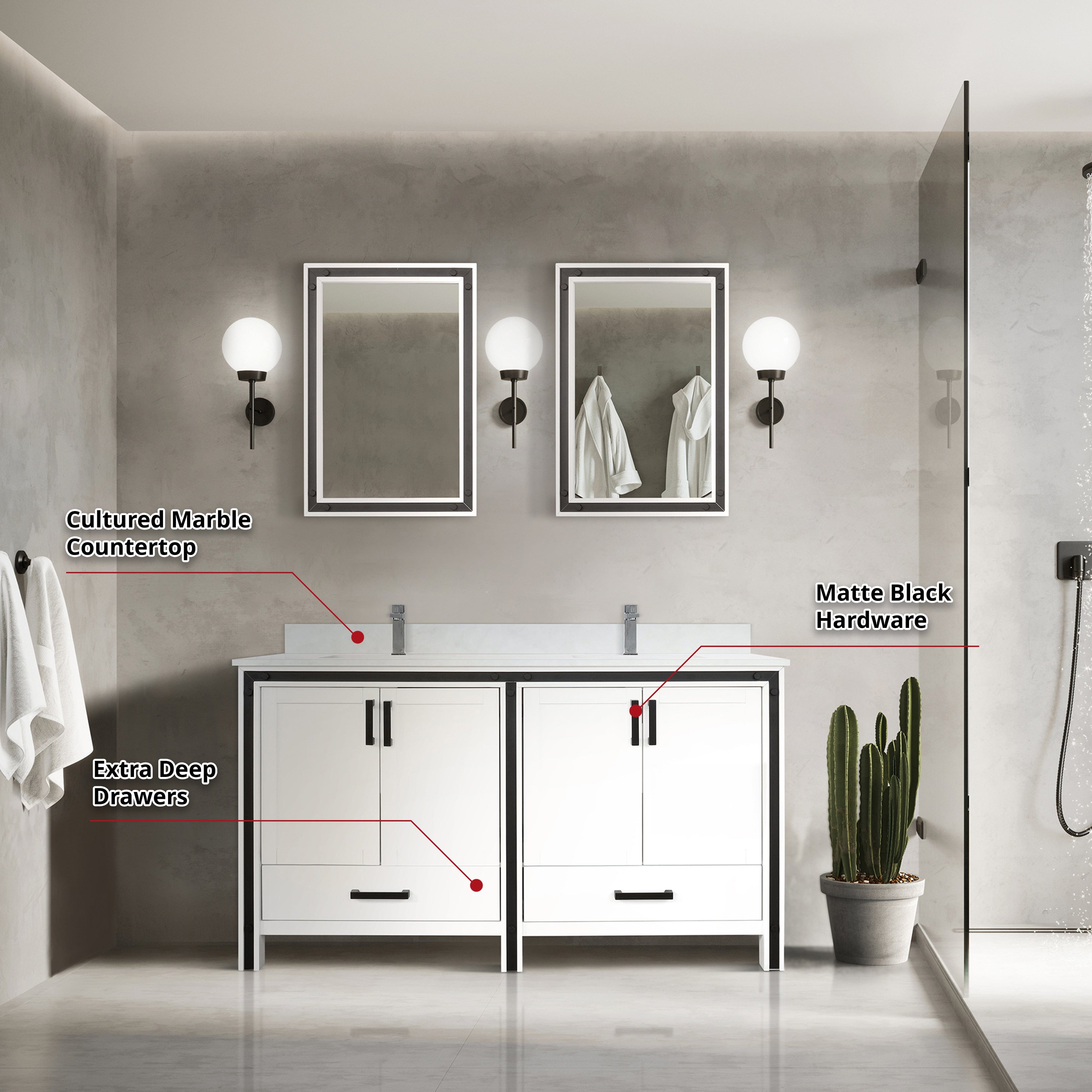 Ziva 60" x 22" Double Bath Vanity