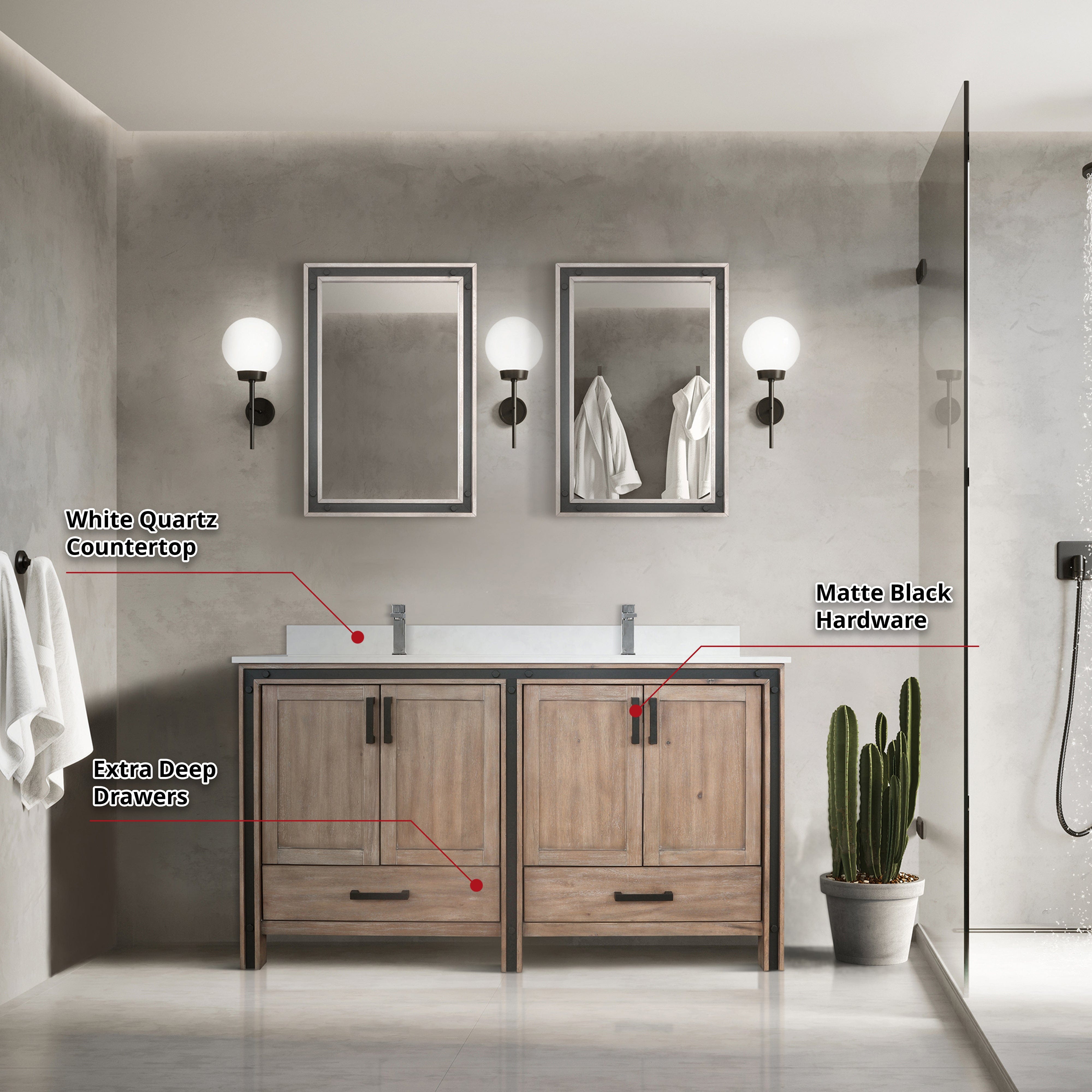 Ziva 60" x 22" Double Bath Vanity