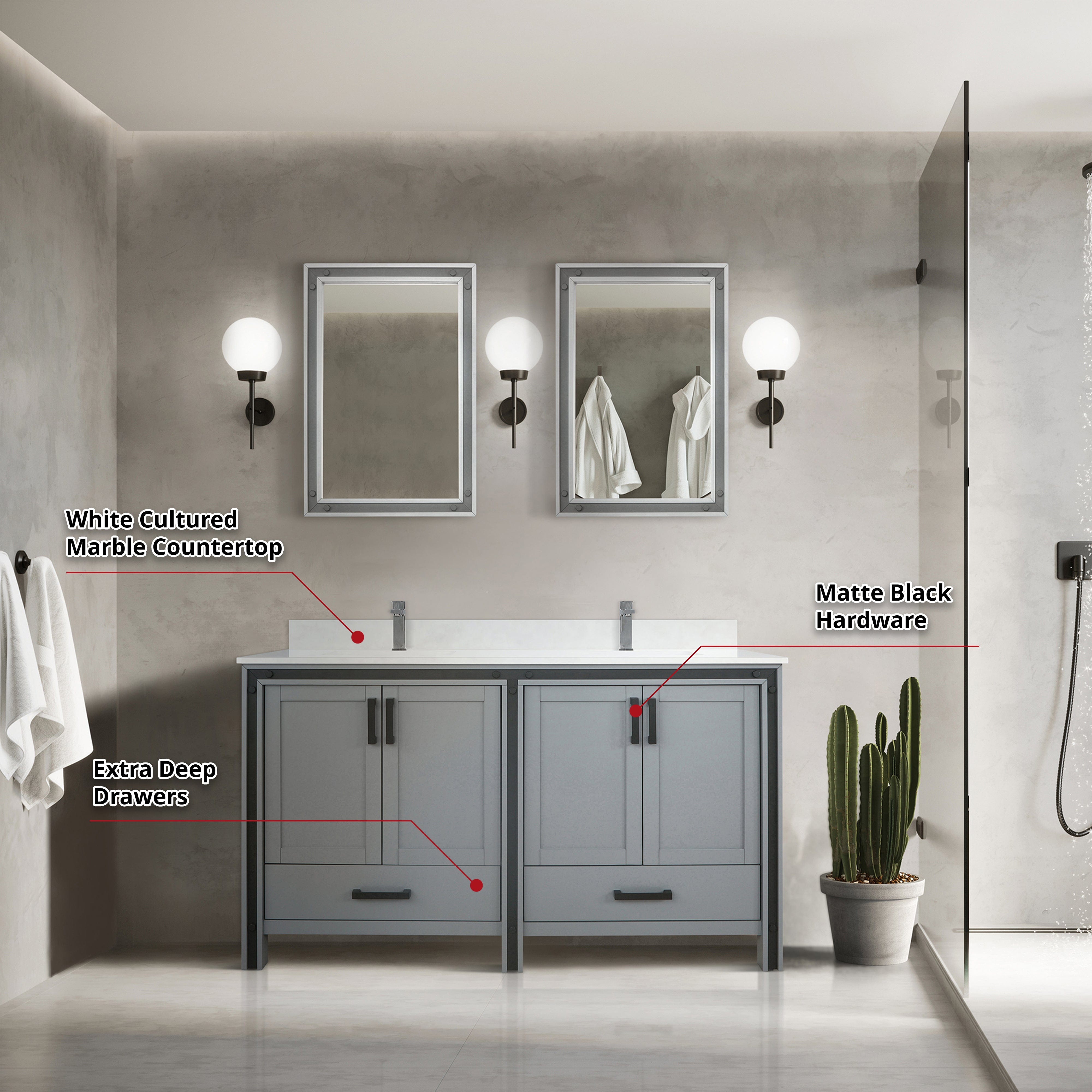 Ziva 60" x 22" Double Bath Vanity