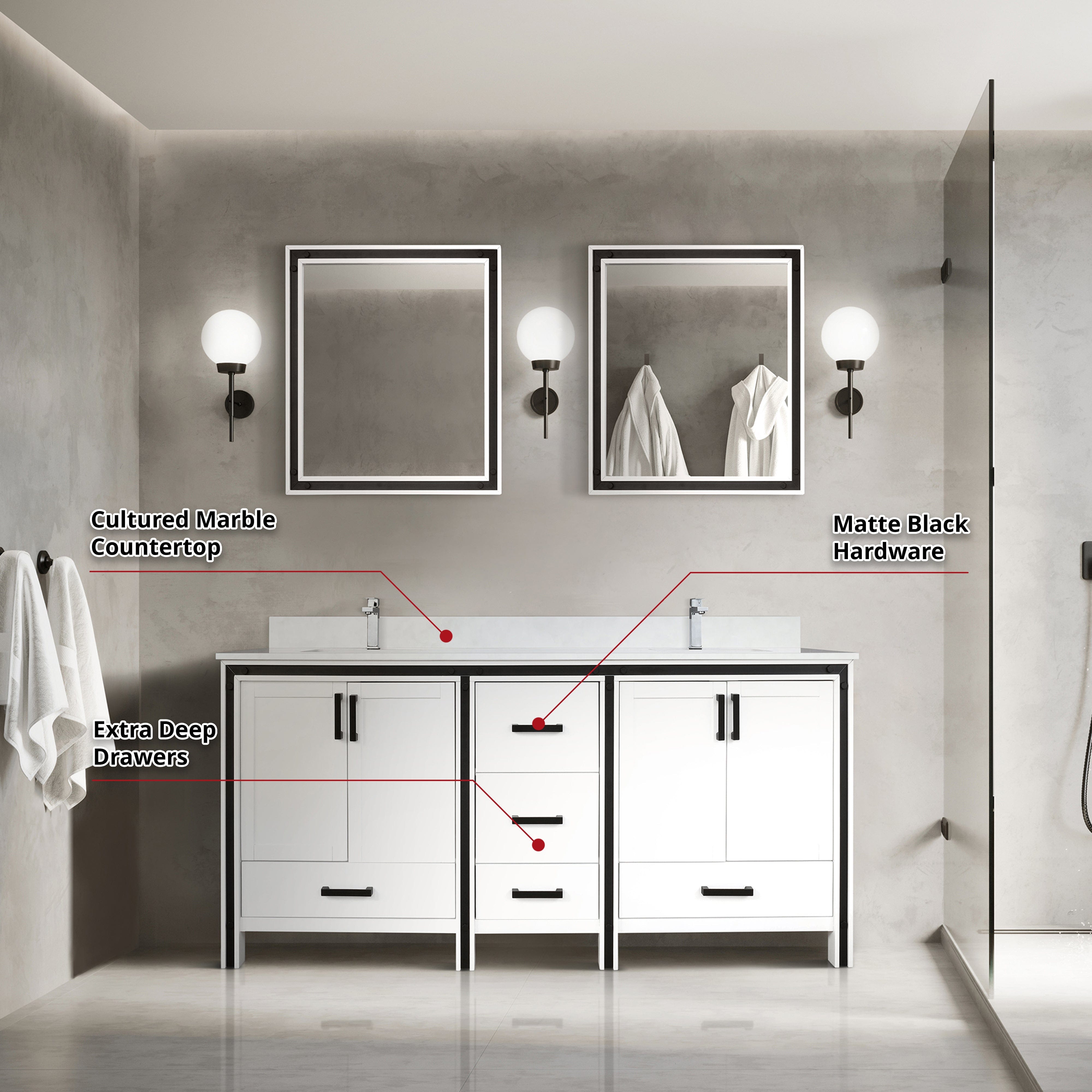 Ziva 72" x 22" Double Bath Vanity