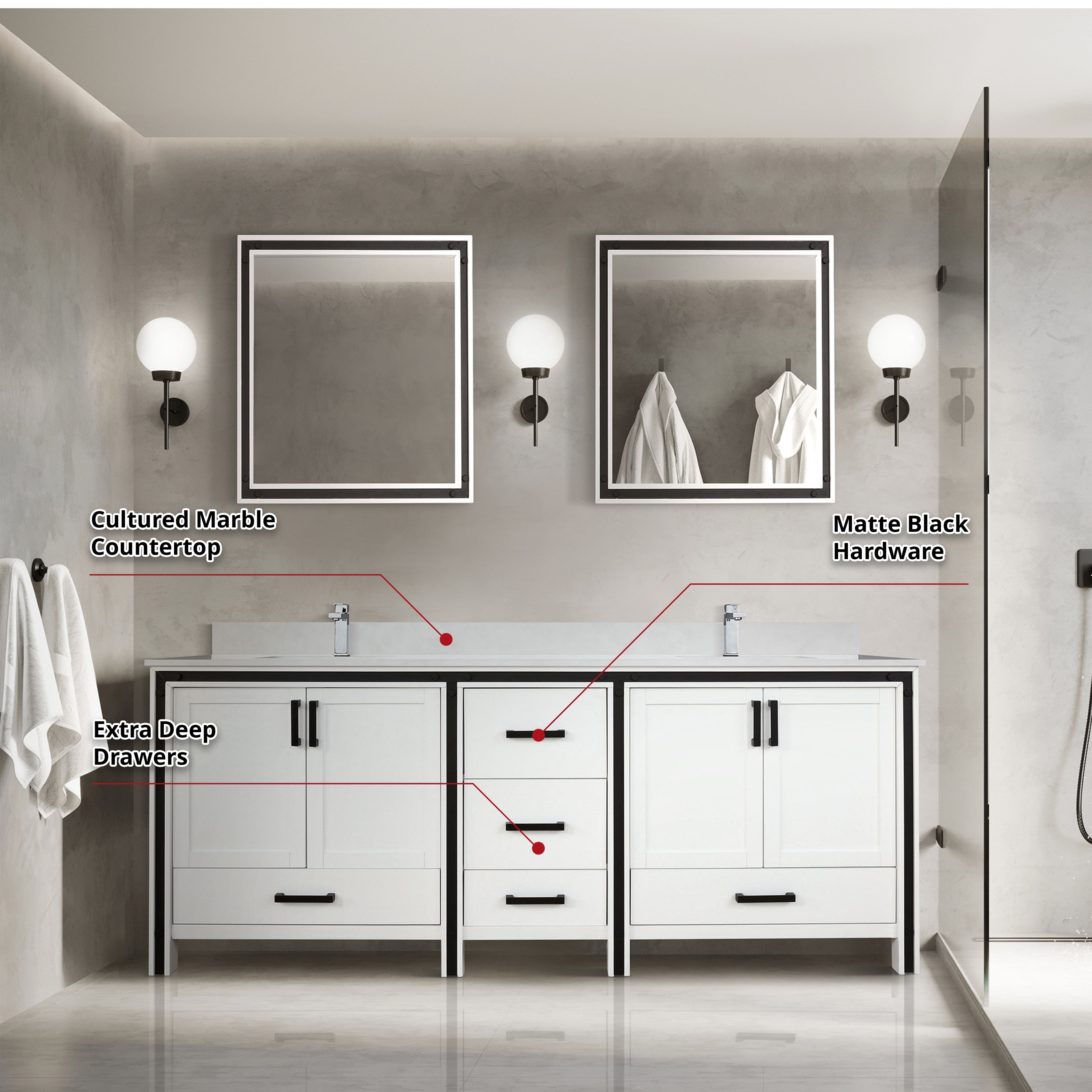 Ziva 80" x 22" Double Bath Vanity