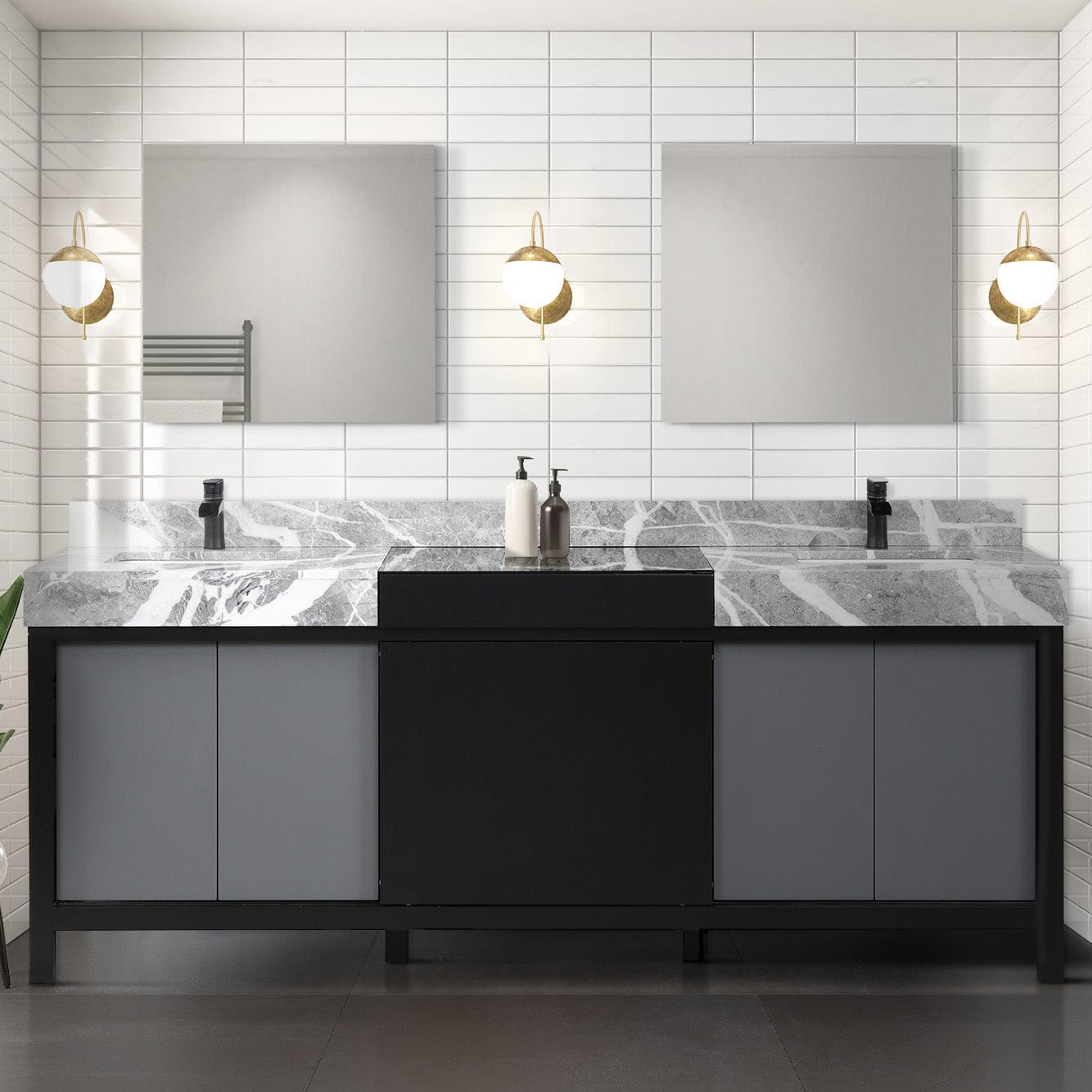 Zilara 84" Black and Grey Double Vanity