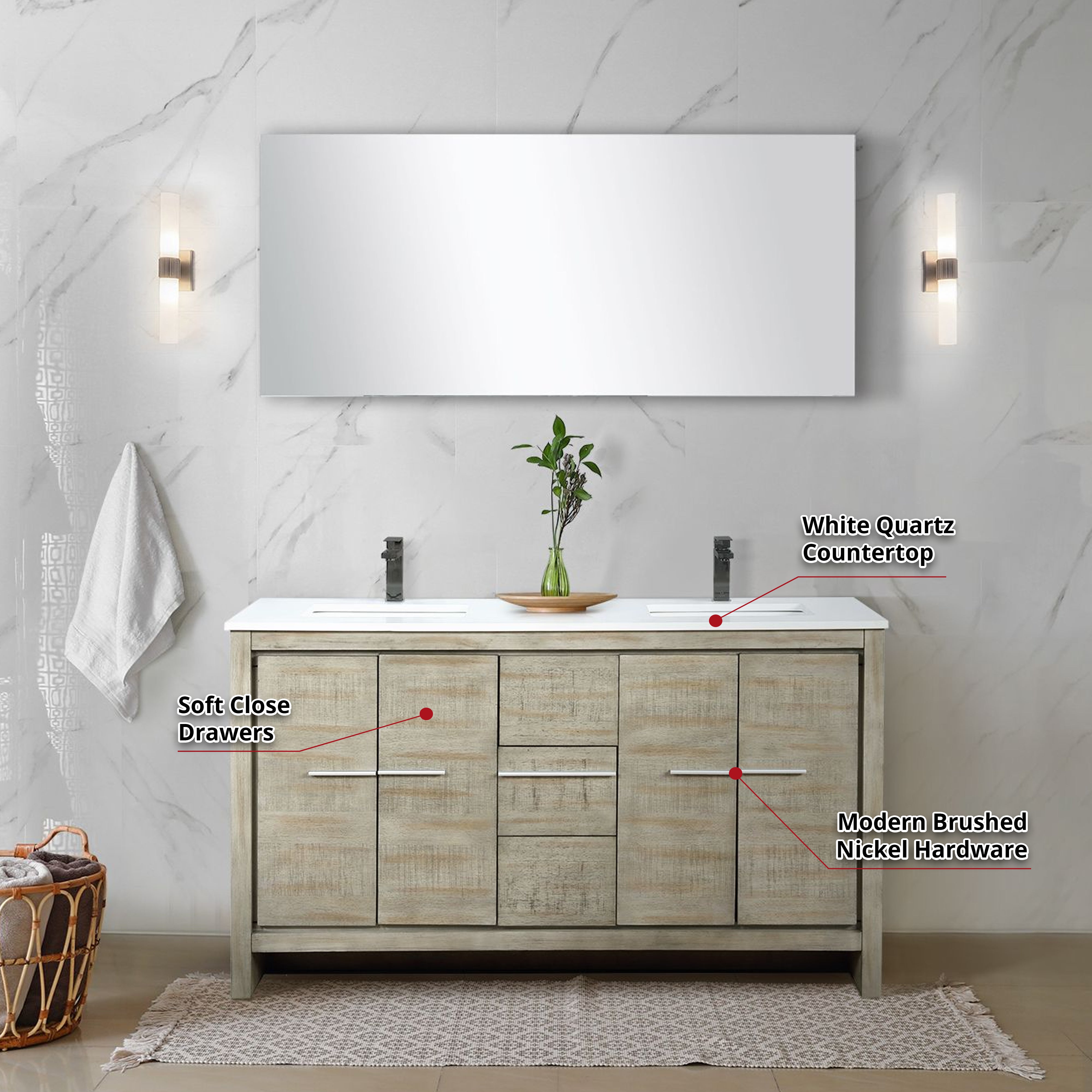 Lafarre 60" Rustic Acacia Double Bathroom Vanity