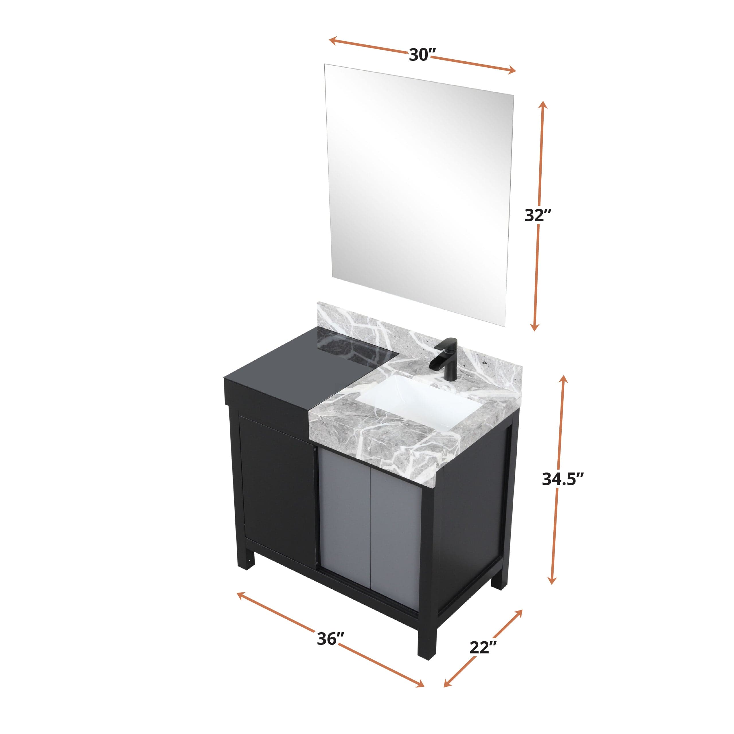 Zilara 36" Black and Grey Vanity