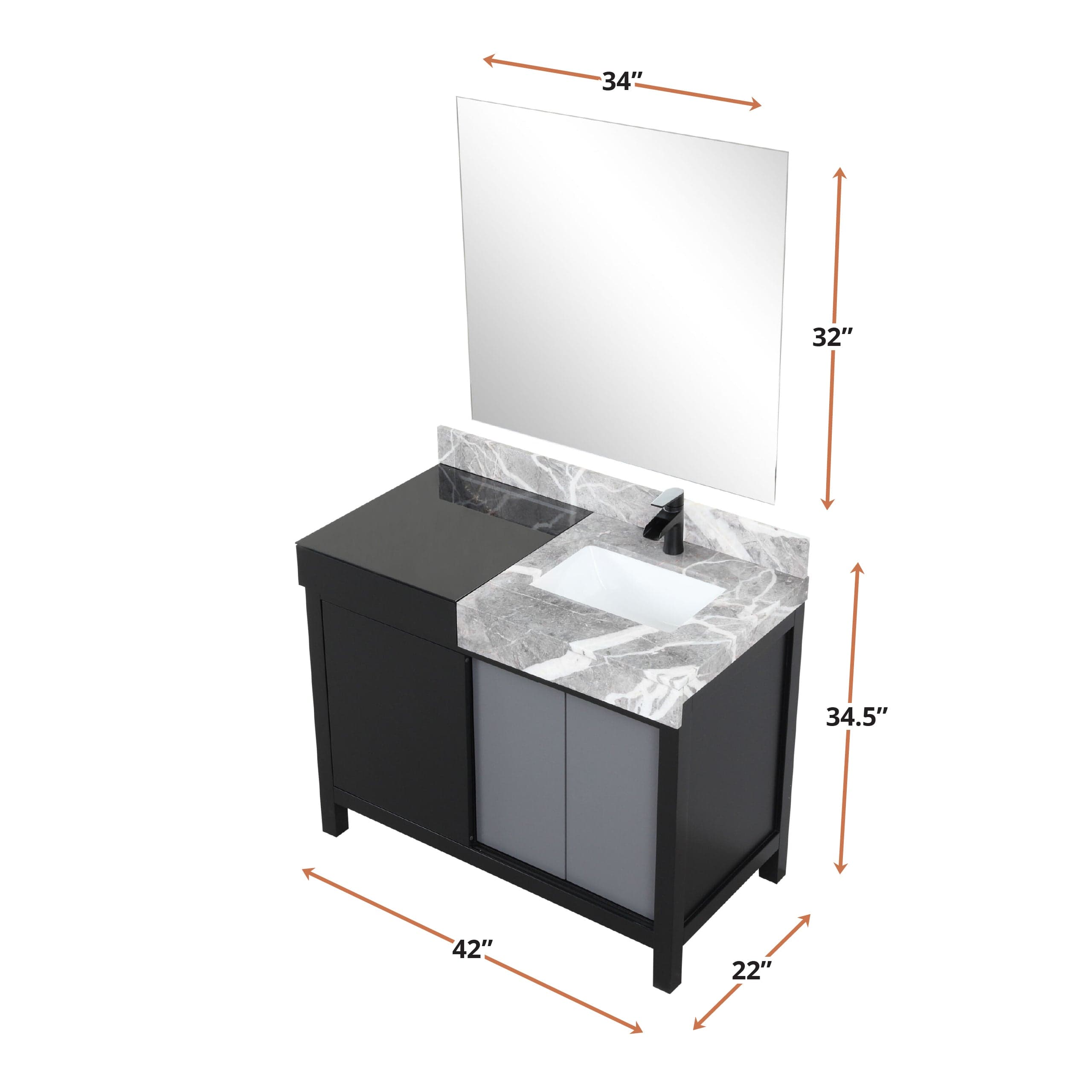 Zilara 42" Black and Grey Vanity