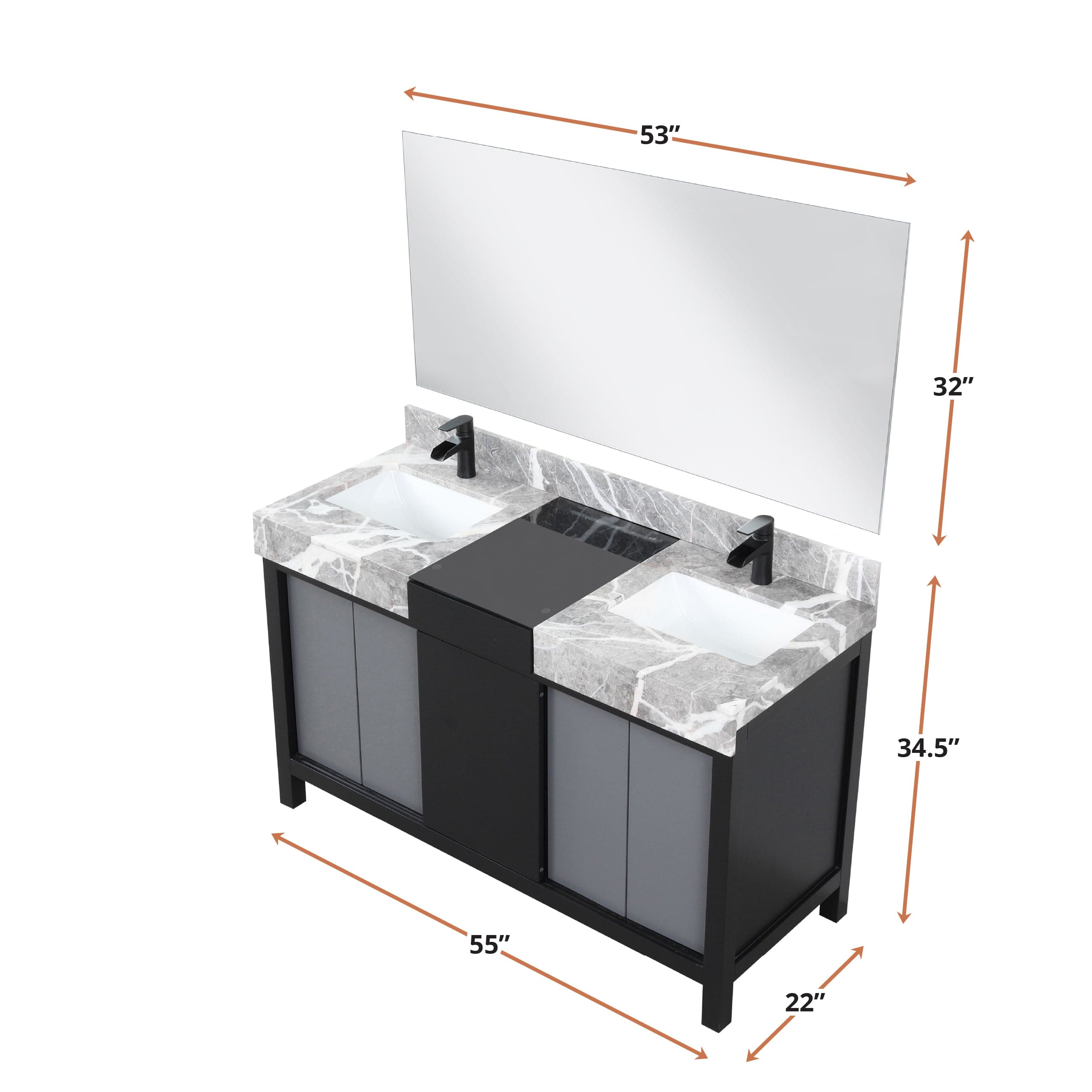 Zilara 55" Black and Grey Double Vanity