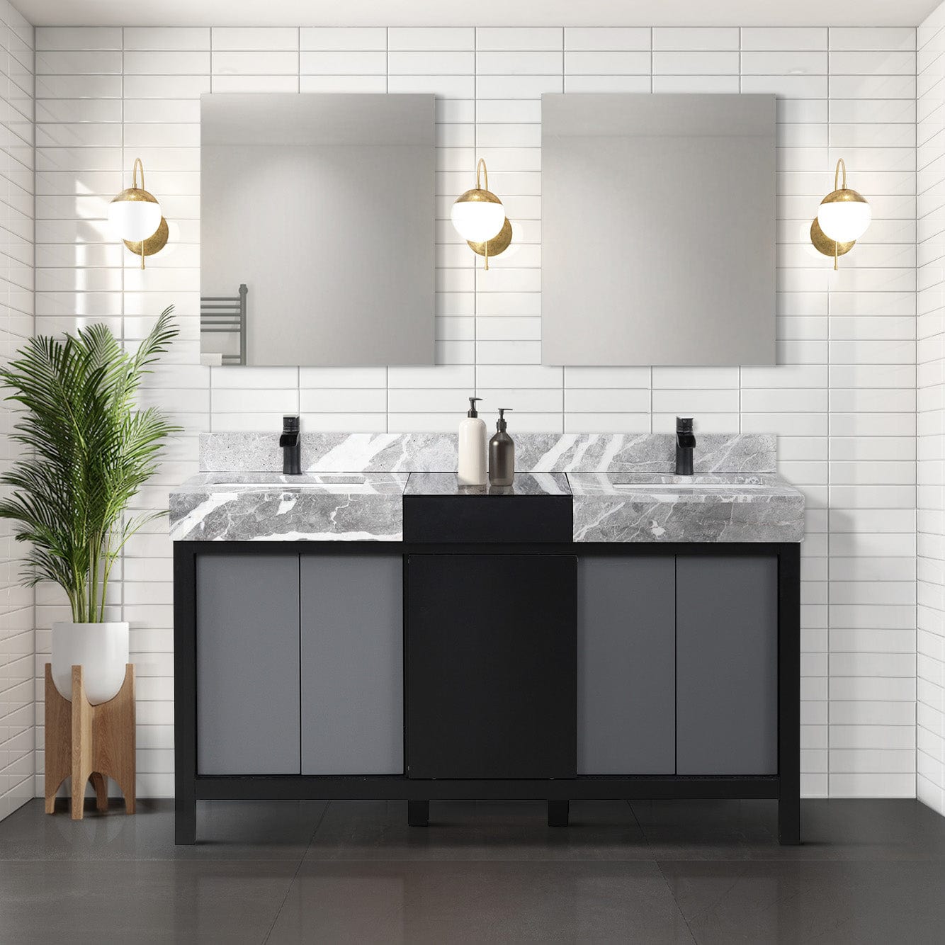 Zilara 60" Black and Grey Double Vanity