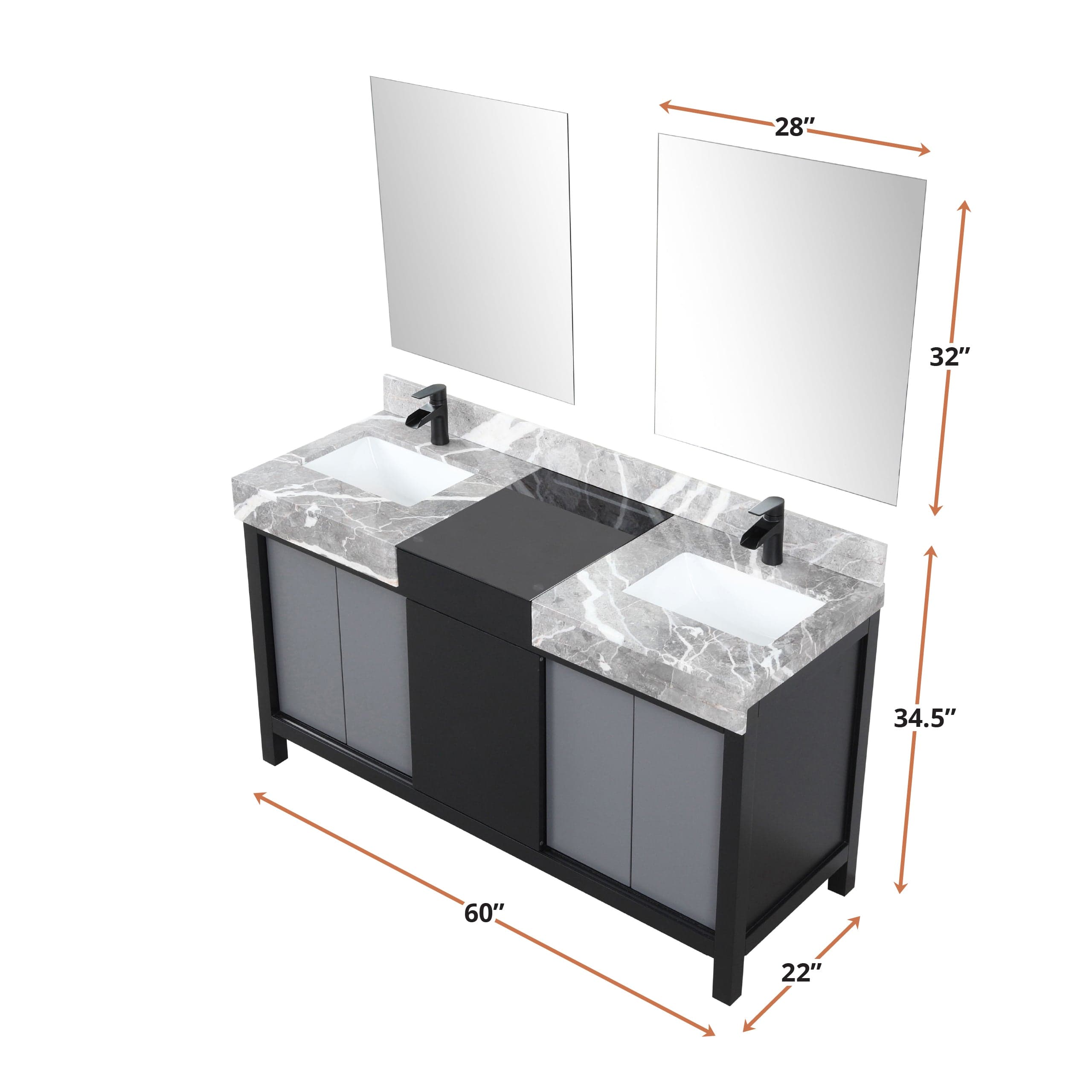 Zilara 60" Black and Grey Double Vanity