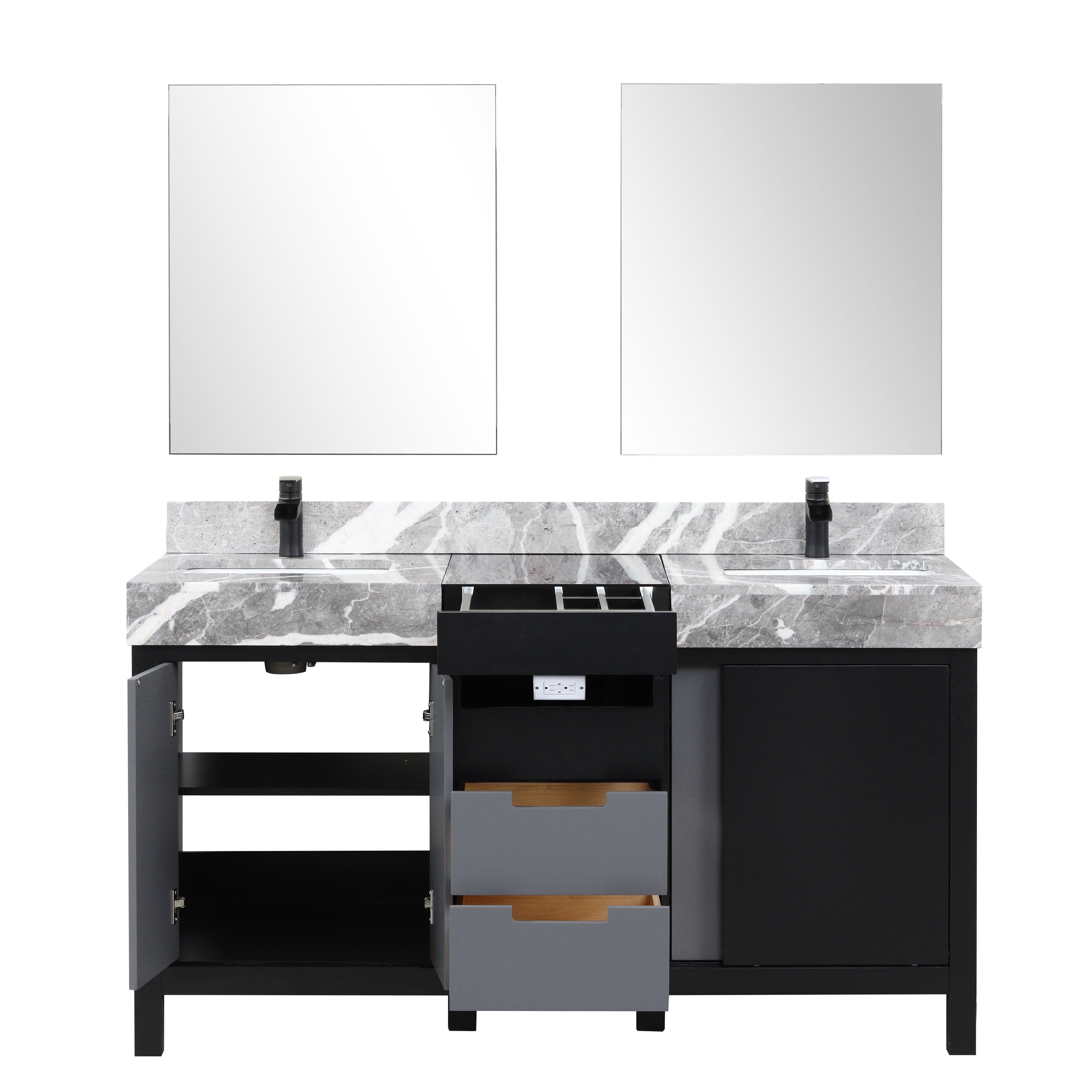 Zilara 60" Black and Grey Double Vanity