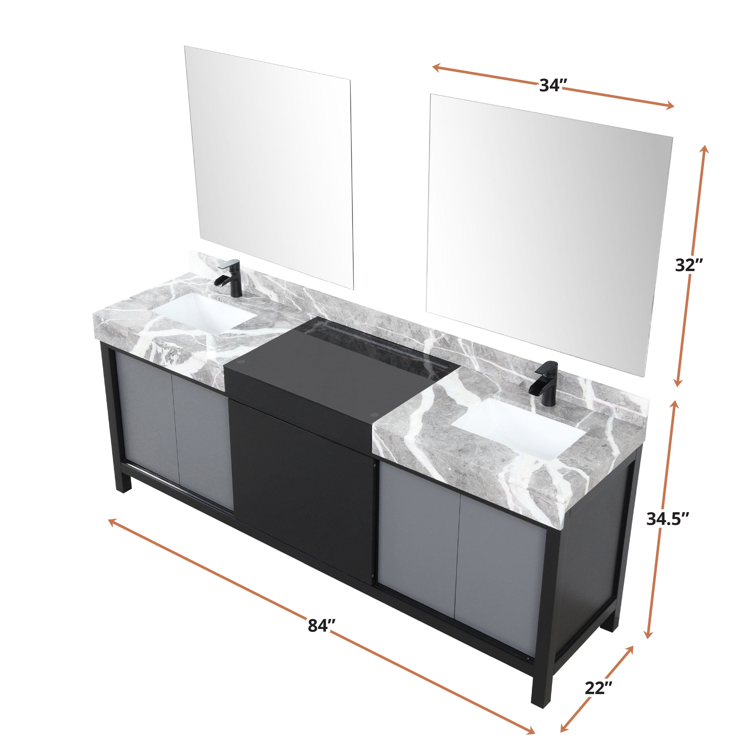 Zilara 84" Black and Grey Double Vanity