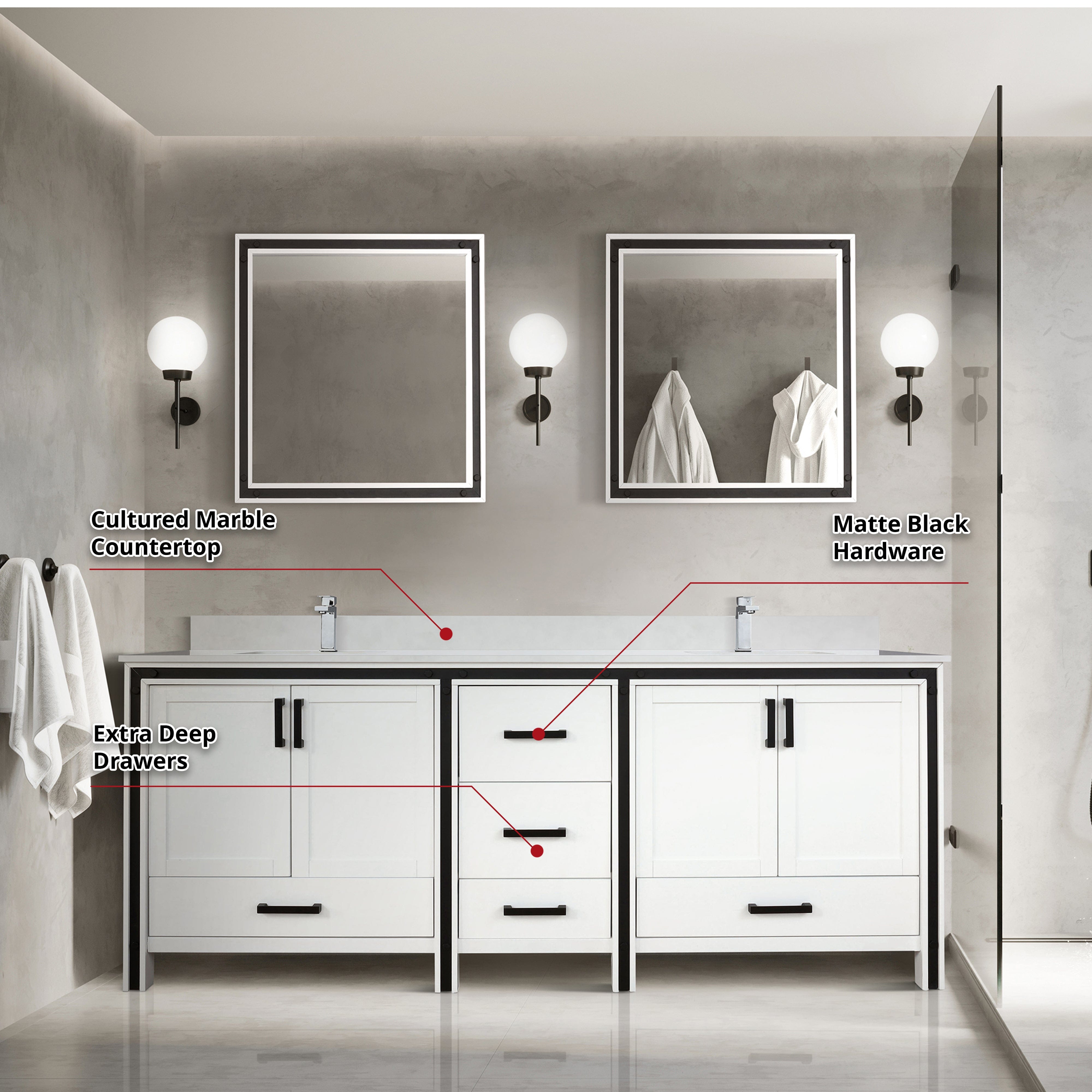 Ziva 84" x 22" Double Bath Vanity