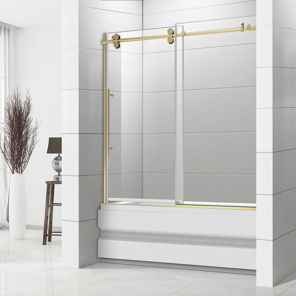 60" BH Frameless Single Sliding Tub Door (Brushed Gold)