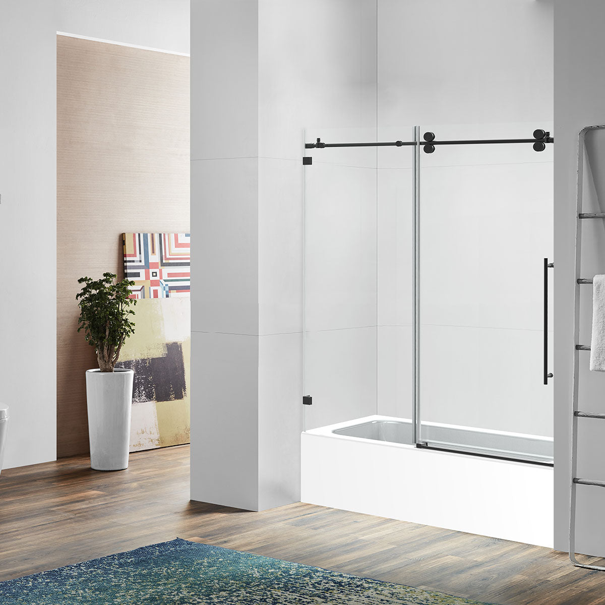 60"w x 72"h BH Series Frameless Single Sliding Shower Door (Matte Black)