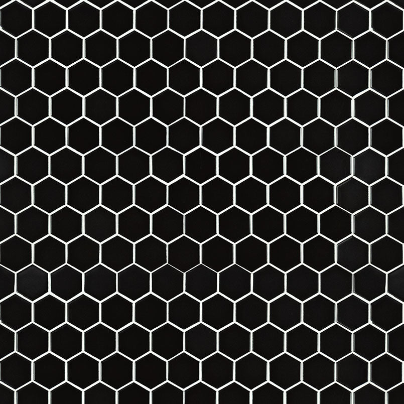 Black Matte 2” Hexagon Mosaic Tile