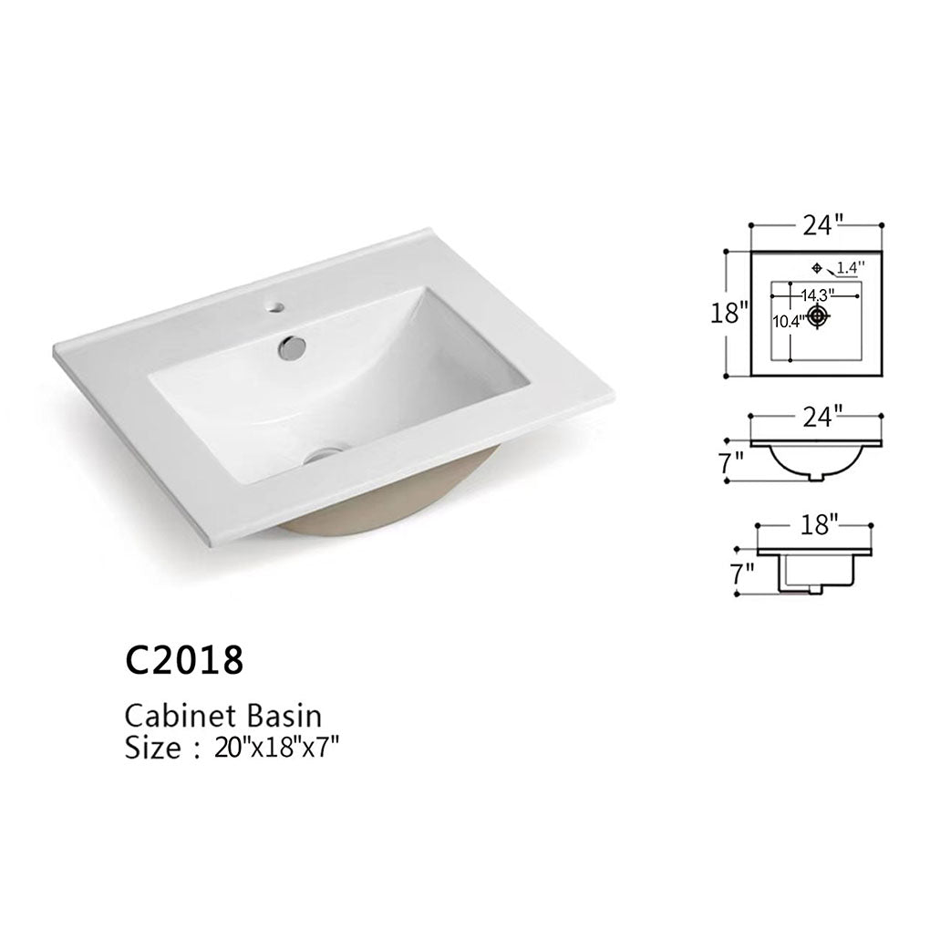 20" V9004 Vanity with Ceramic Sink (Glossy White)