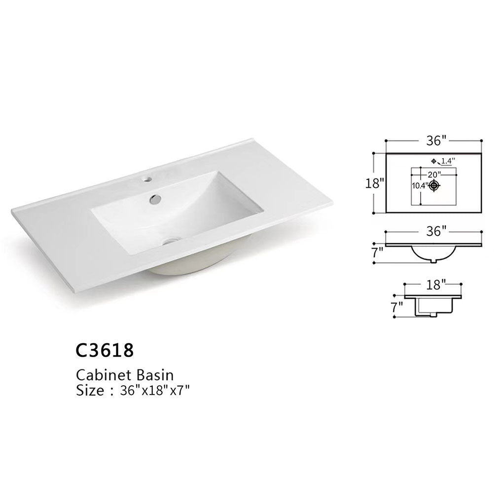 36" V9004 Series Vanity with Ceramic Sink (Glossy White)