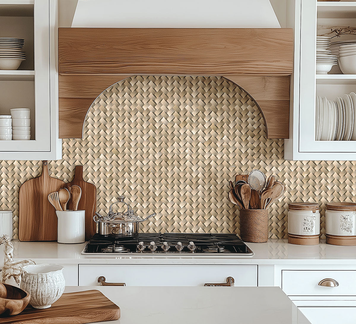 Crema Arched Herringbone Polished