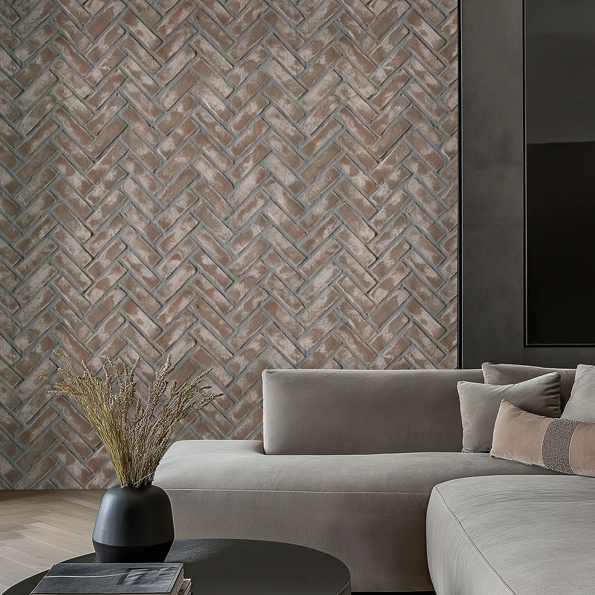 Doverton Gray Clay Brick Herringbone 2.25x7.5x0.5