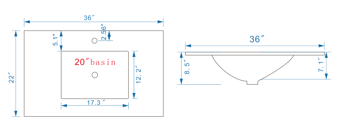 36" V9008 Vanity & Quartz Countertop Combo (Matte White)