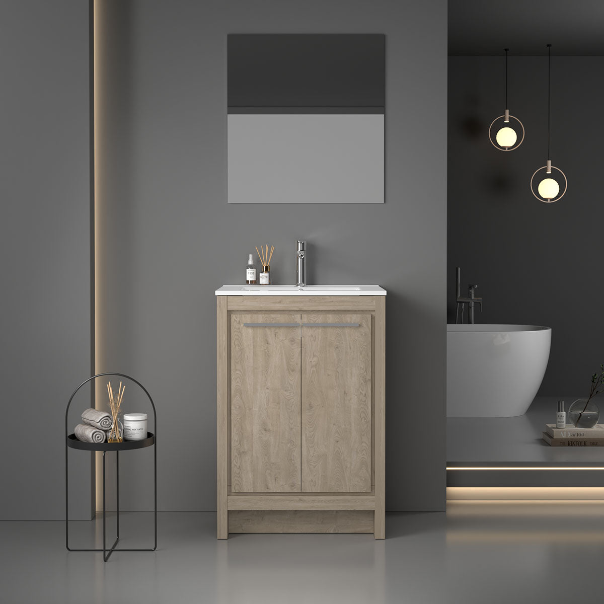 24" V9004 Vanity with Ceramic Sink (E.Oak) bathroom vanities - Shop at Home Craft Studio - 1