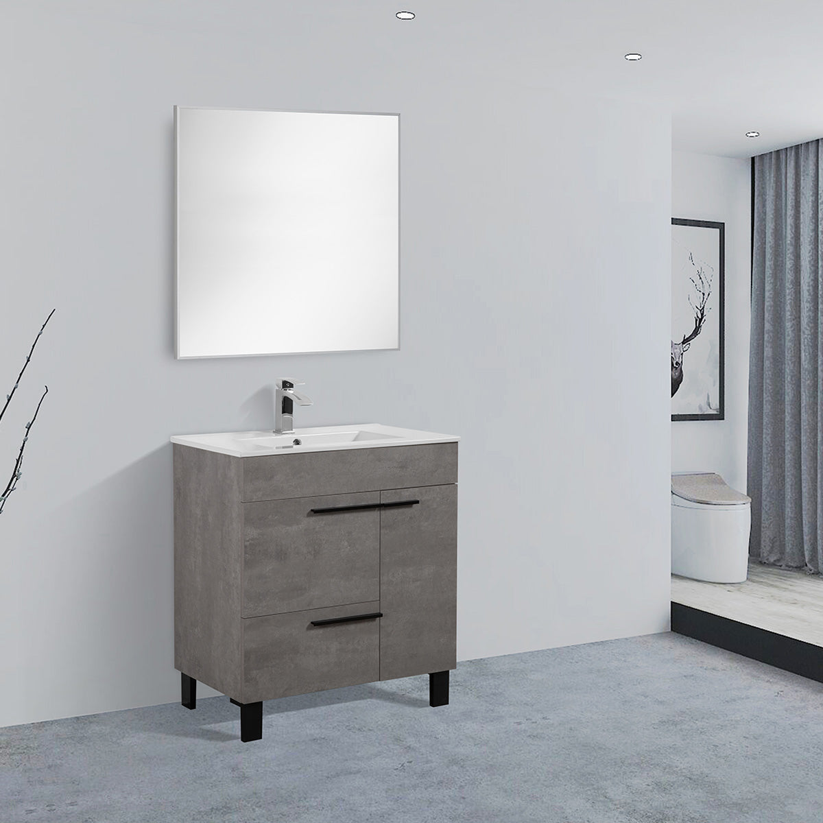 30" V9007 Gill Vanity & Ceramic Sink (Cement Grey) - Shop at Home Craft Studio - 1