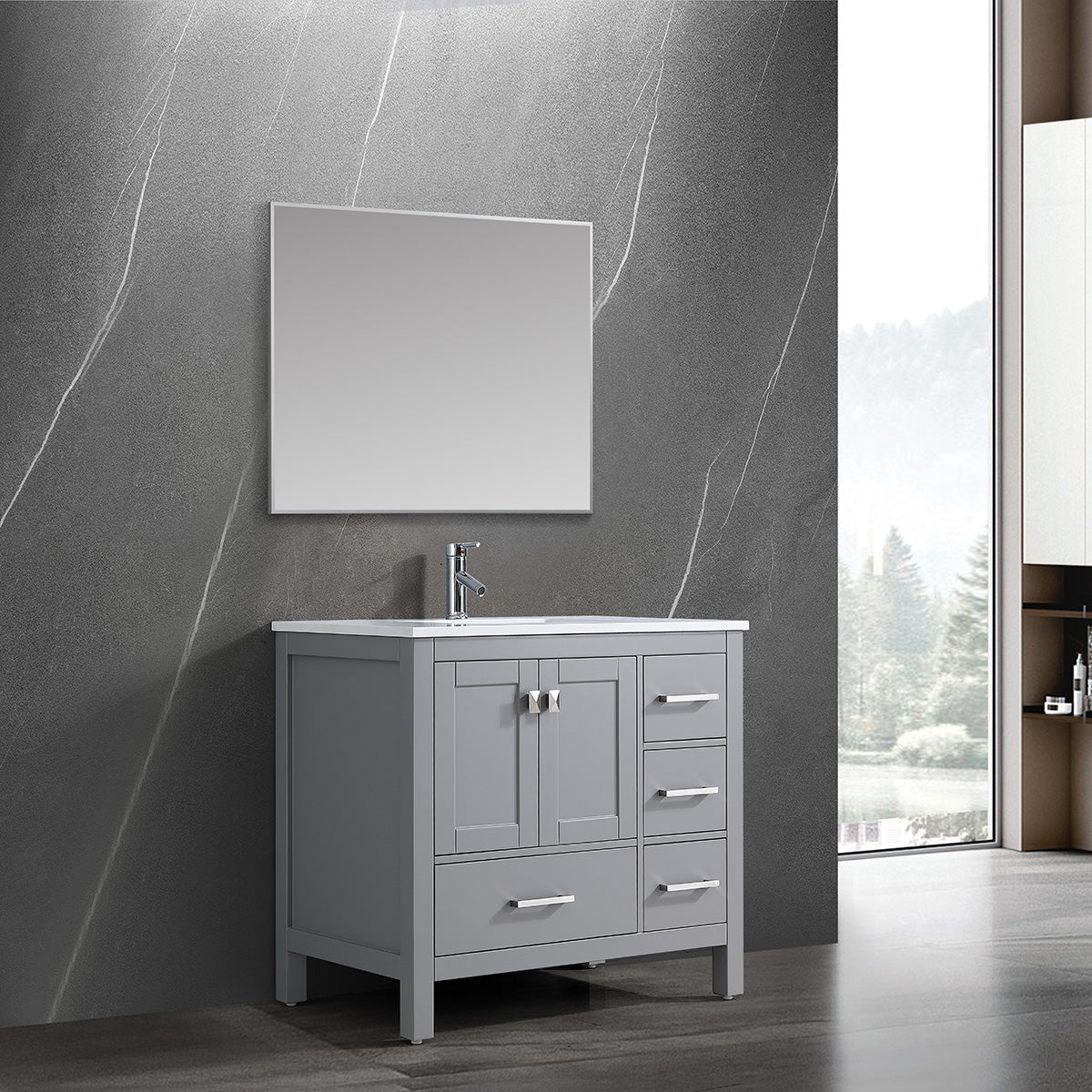 36" V9008 Vanity & Quartz Countertop Combo (Matte Grey) - Shop at Home Craft Studio - 1